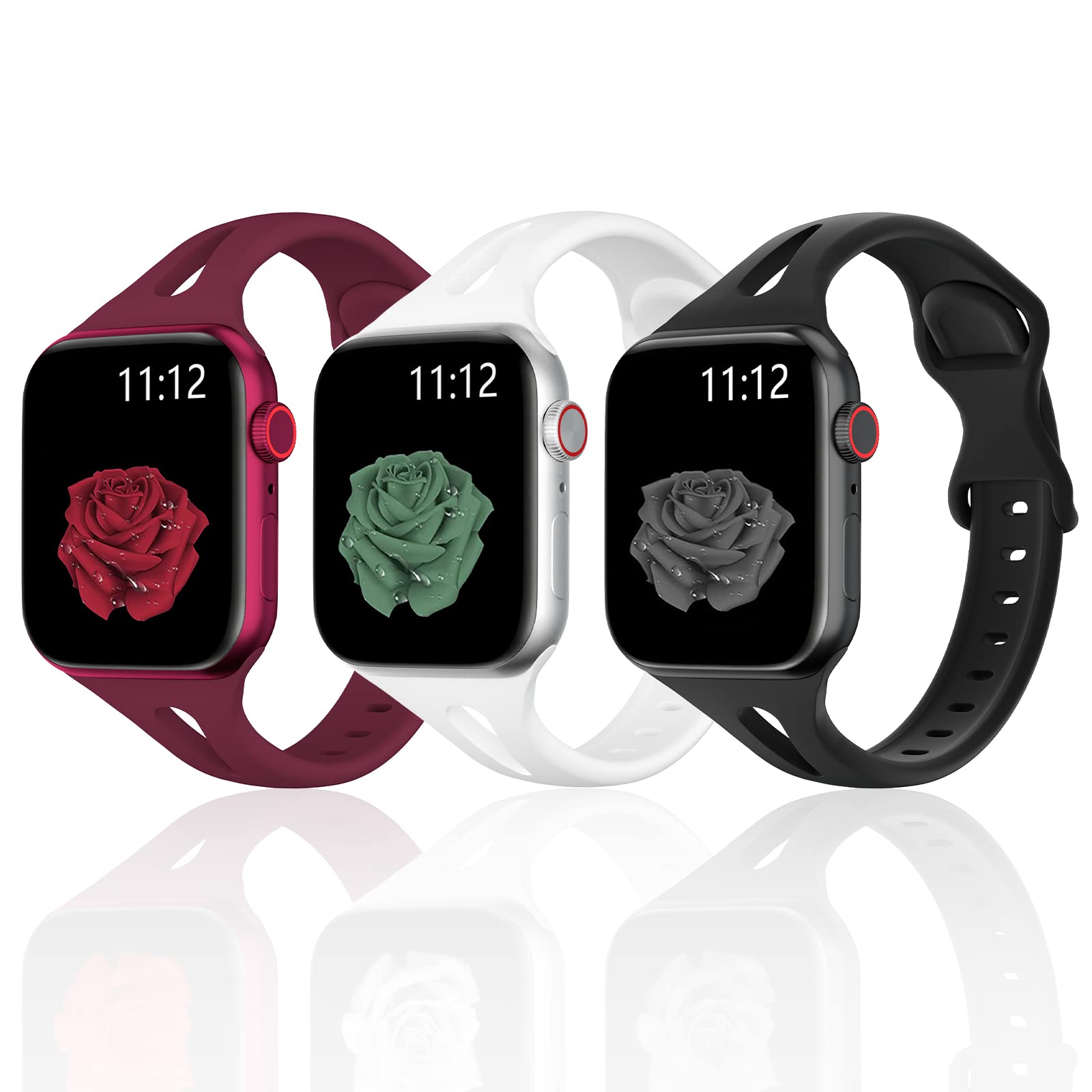 Sport Watch Band Compatible with Apple Watch 38mm 40mm 41mm 42mm 44mm 45mm - Soft Silicone Replacement Strap for iWatch Series SE 7 6 5 4 3 2 1 - Waterproof, Slim, Comfortable for Women, Men & Kids - Perfect for Running, Swimming & Daily Wear