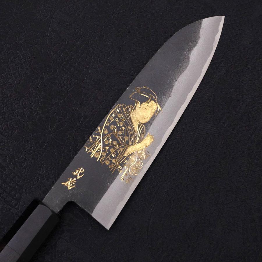 Premium Santoku Knife 170mm - White Steel #2 Kurouchi Finish with Buffalo Ebony Handle - Japanese Kitchen Knife for Slicing, Dicing & Chopping - Perfect for Home Chefs & Professional Cooking