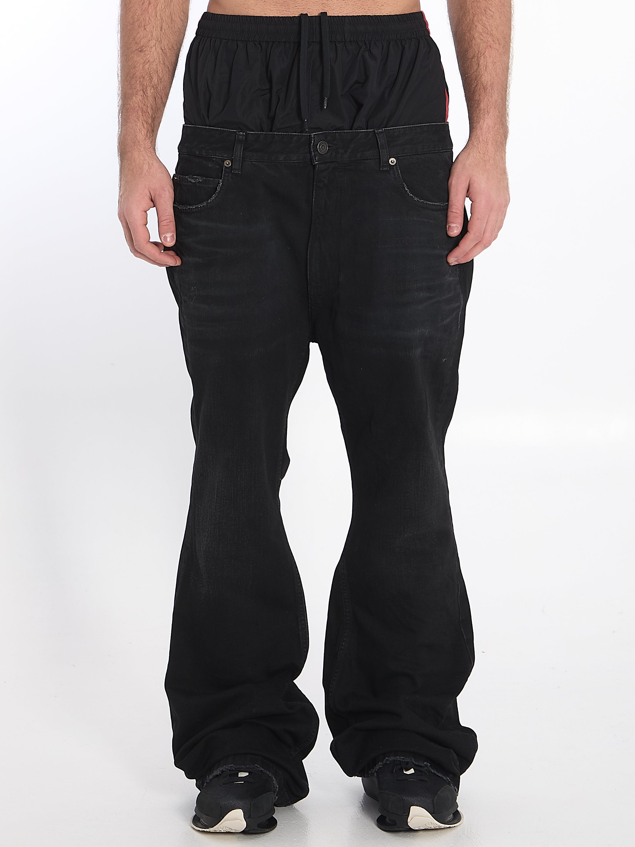 Balenciaga Layered Distressed High-Waisted Jeans for Women - Trendy Ripped Denim Pants, Streetwear Fashion, Perfect for Casual Outfits & Night Out Looks