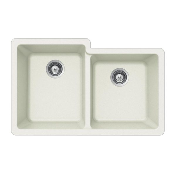 Hamat SIO 3321DUR WH 60/40 Double Bowl Granite Composite Undermount Kitchen Sink in White - Perfect for Modern Kitchens & Busy Households