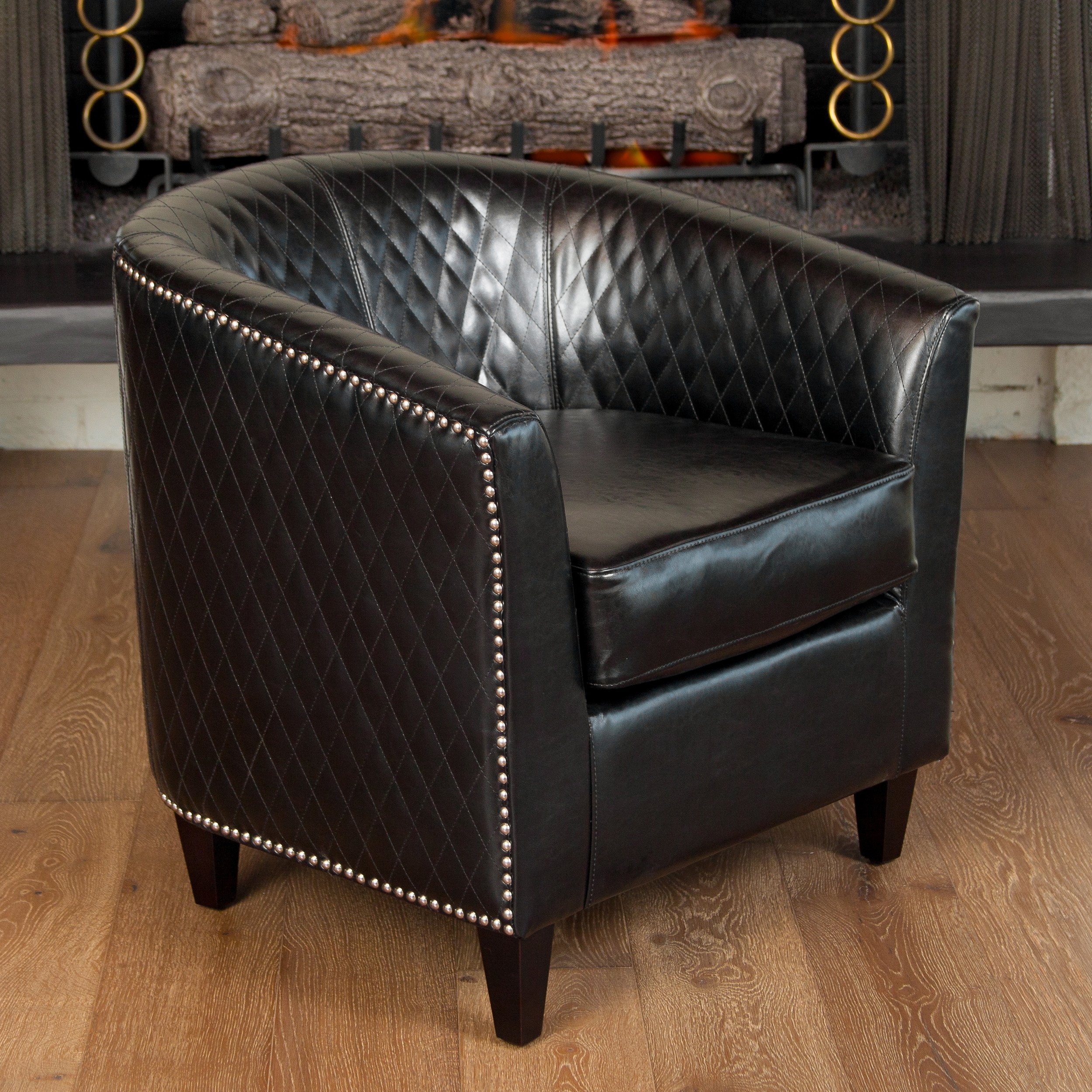 Christopher Knight Home Mia Bonded Leather Quilted Club Chair - Black Leather Accent Chair for Living Room, Office & Lounge - Stylish Comfortable Seating for Home Decor