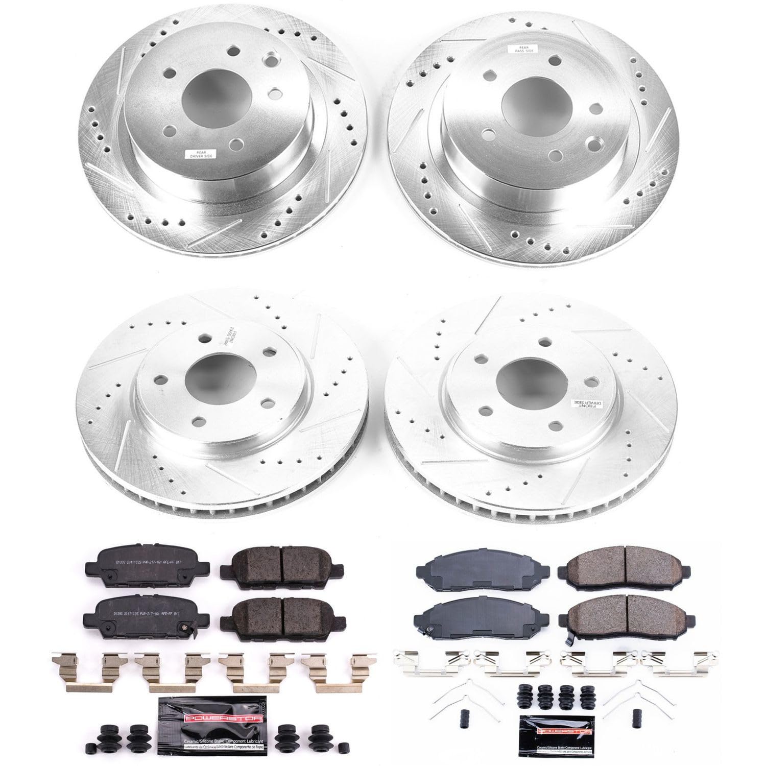 Power Stop K8272 Z23 Carbon Fiber Brake Pads & Drilled Slotted Rotors Kit for Nissan LEAF 2011-2014 - High Performance Braking System for Daily Commuting & City Driving