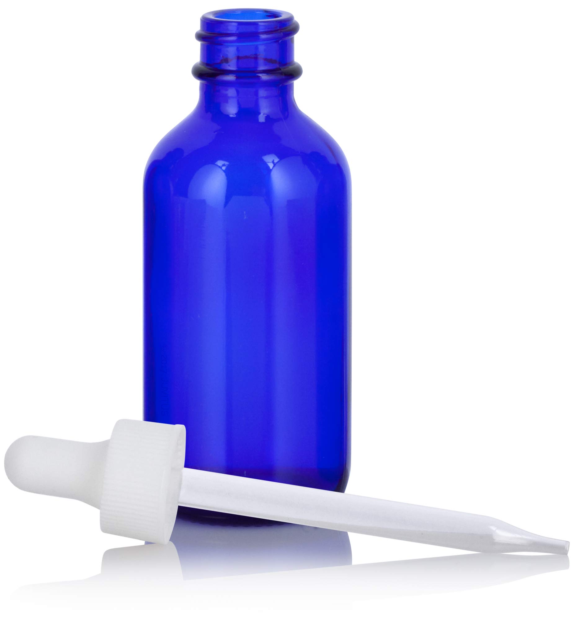 JUVITUS 2 oz Cobalt Blue Glass Boston Round Bottles with White Dropper Caps and Funnel - 4 Pack Set for Essential Oils, DIY Skincare, and Craft Projects
