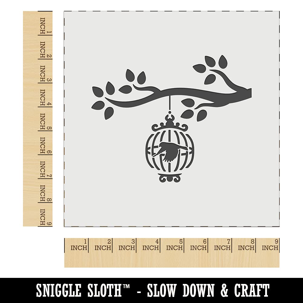 9 Inch Reusable Bird Cage on Tree Branch Wall Stencil for DIY Cookie Decorating, Cake Art, and Home Craft Projects