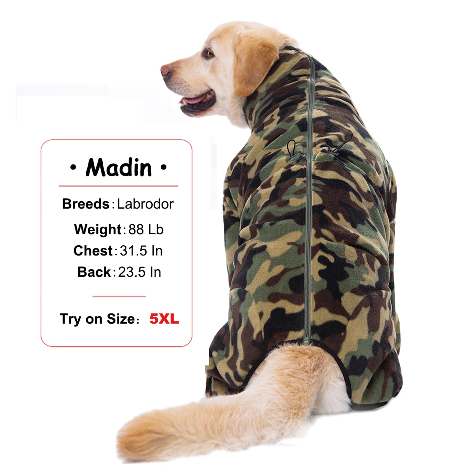 Yeapeeto 4-Legs Fleece Dog Winter Coat for Large & Medium Dogs - High Collar Windproof Snowsuit with Full Body Coverage, Warm Cold Weather Dog Sweater in Camouflage (3X-Large) - Perfect for Winter Walks, Outdoor Adventures & Snow Play