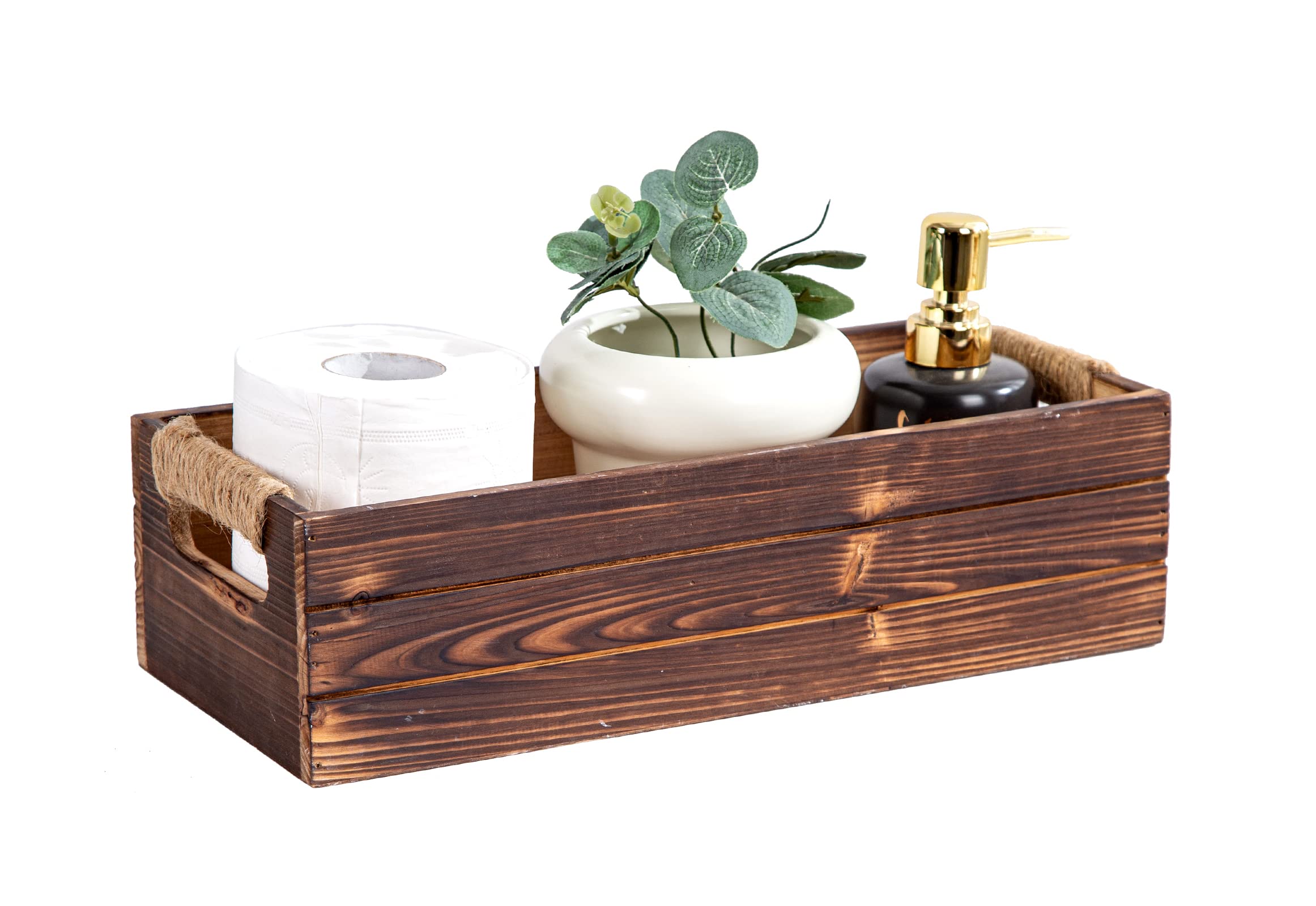 Rustic Wooden Box for Bathroom Decor - Farmhouse Toilet Paper Holder & Storage Basket - Decorative Wood Toilet Tank Organizer (Rustic Brown) | Perfect for Farmhouse, Cottage & Vintage Style Bathrooms