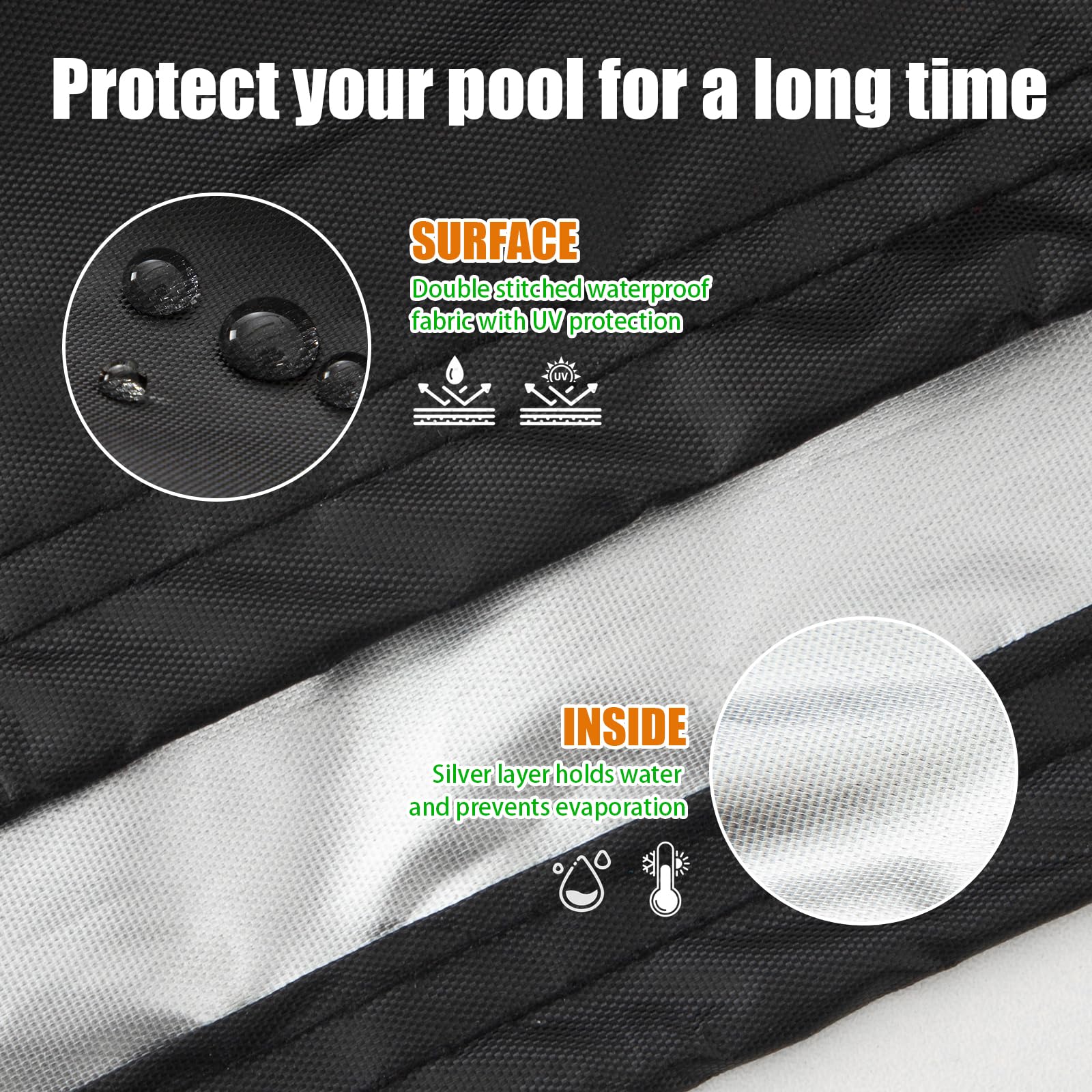 8 Ft Round Solar Pool Cover for Above Ground Pools - Heavy Duty Waterproof & Dustproof Swimming Pool Cover with Accessories (Black) | Extend Swimming Season & Protect Pool from Debris