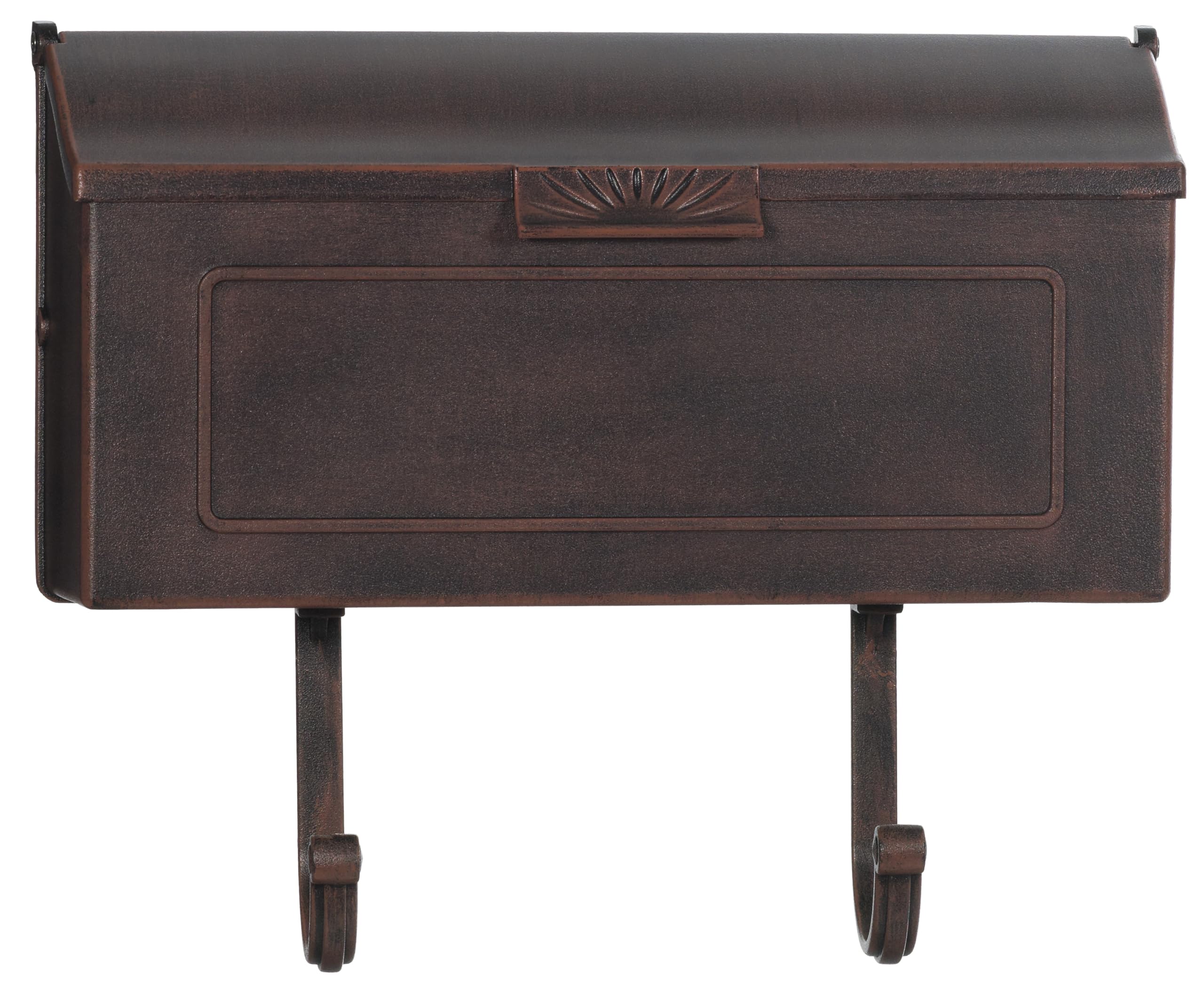Heavy Duty Cast Aluminum Wall Mount Mailbox with Newspaper Hooks - Rustproof Coated Paint, 16” x 4.25” x 8.25” Horizontal Mailbox for House Porch - Easy to Install, Antique Copper Finish - Perfect for Home, Apartment, and Office Entryways