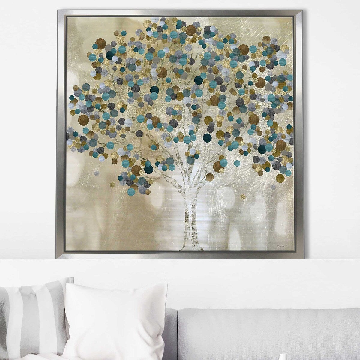 Teal Tree Print Floating Canvas Wall Art - Modern Home Decor for Living Room, Bedroom & Office