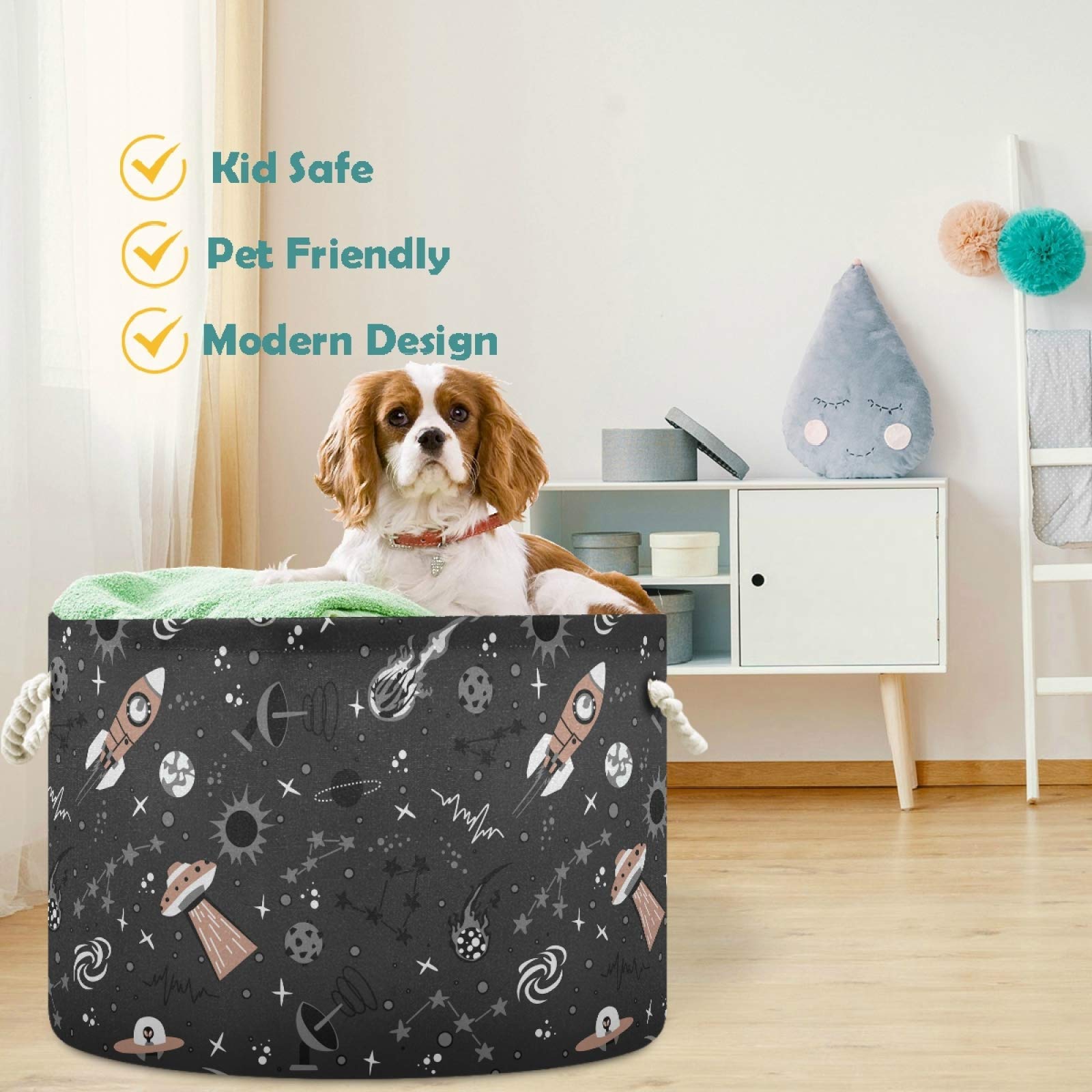 Visesunny Collapsible Large Capacity Storage Basket - Foldable Spaceship Star Design for Clothes, Toys & Laundry | Durable Cotton Handles | Perfect for Bathroom, Bedroom, Nursery & Closet Organization | Space-Saving Home Storage Solution for Kids' Rooms & Play Areas