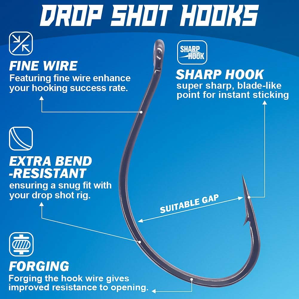 XFISHMAN Drop Shot Hooks for Bass Fishing - 50 Pack Split Shot Dropshot Hooks | Freshwater & Saltwater Fishing Gear | Ideal for Bass, Walleye, Crappie & Panfish