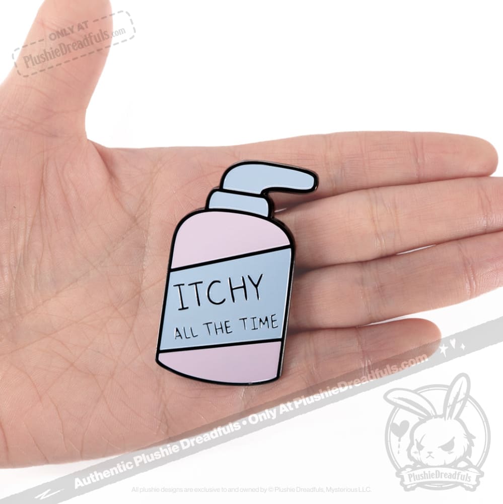 Plushie Dreadfuls Eczema Lotion Buddy Enamel Pin - Cute Collectible Badge for Mental Health Awareness & Self-Care Gifts