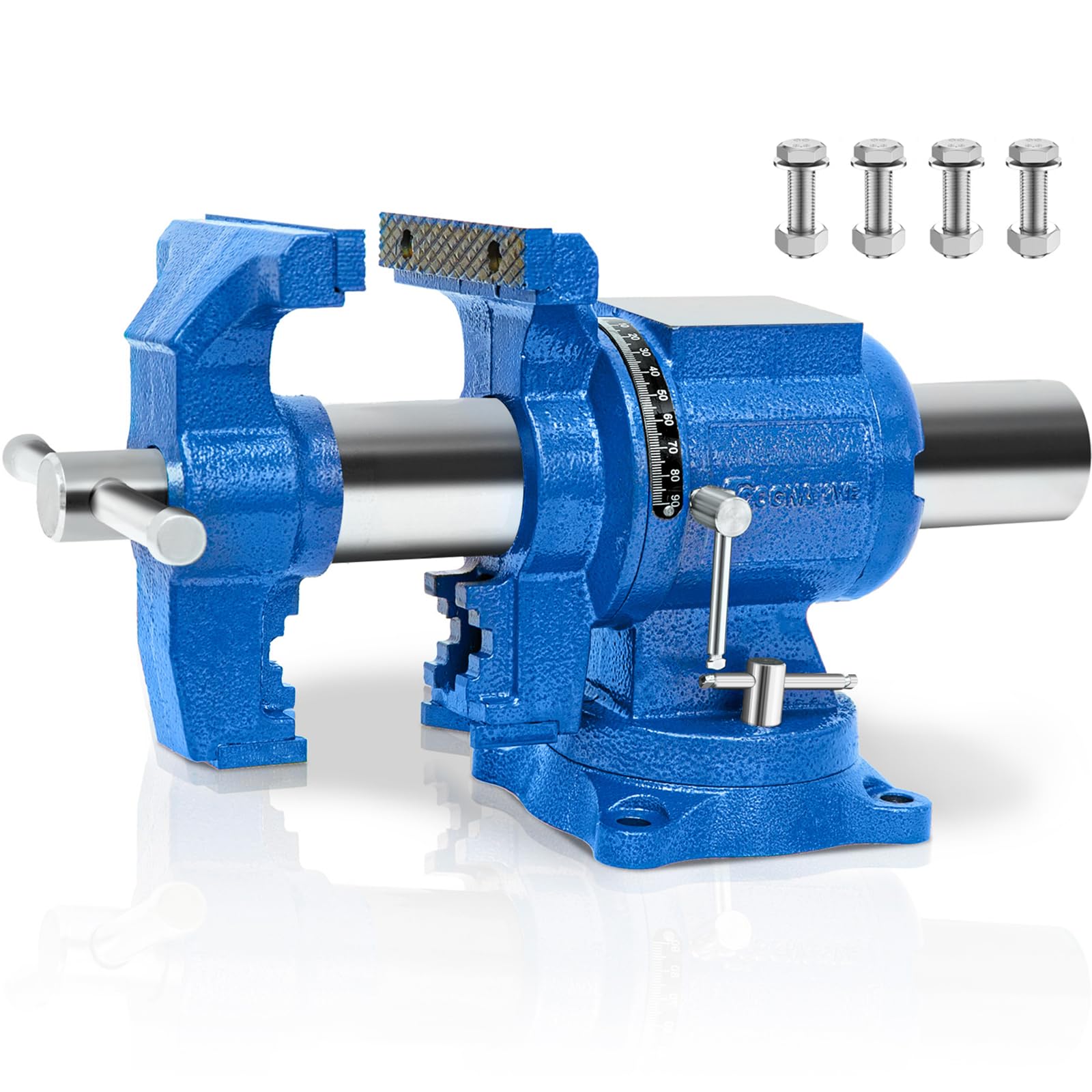 5-Inch Heavy Duty Bench Vise - 4000KG Clamp Force Ductile Iron Multi-Purpose Workbench Vice with 360° Rotation & Anvil (Blue) - Perfect for Metalworking, Woodworking & DIY Projects