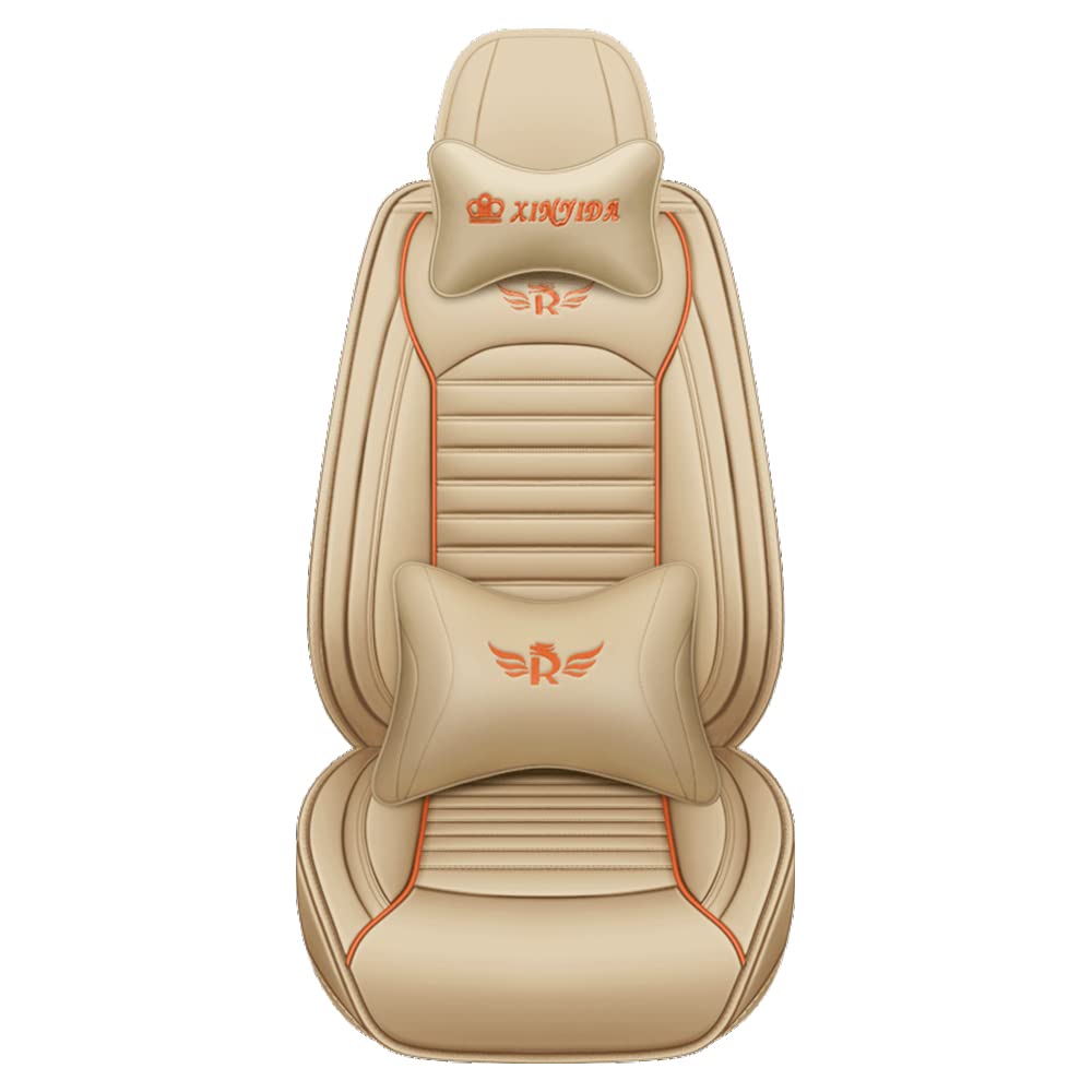 Premium PU Leather Car Seat Covers for 2022 CHEVROLET Bolt EUV - 5-Piece Set with Headrest & Lumbar Support Pillows, Non-Slip Waterproof Vehicle Seat Protectors (Beige) | Perfect for Daily Commutes, Road Trips & Family Protection