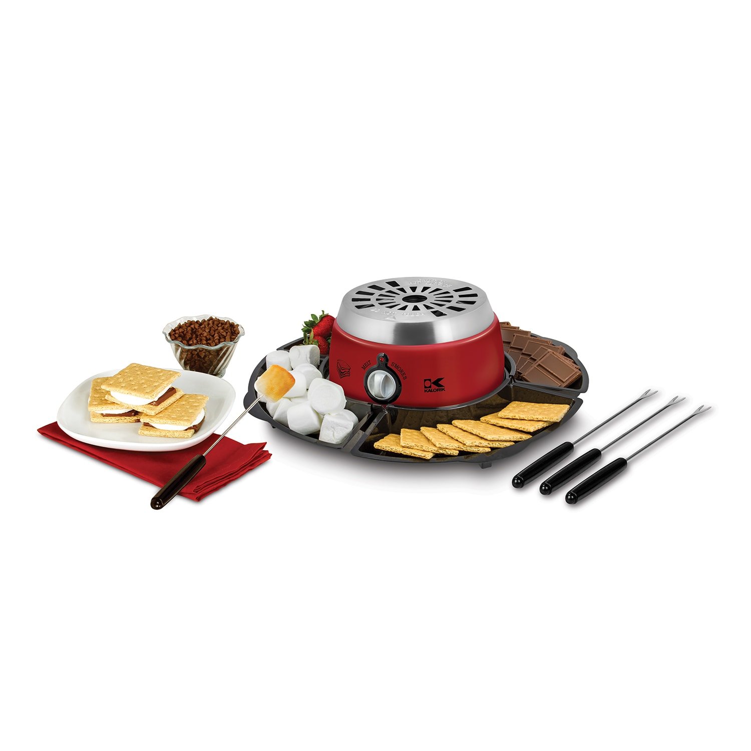 Kalorik 2-in-1 Smores Maker & Chocolate Fondue Set with Stainless Steel Forks and Serving Tray - Perfect for Camping, Parties, and Family Gatherings