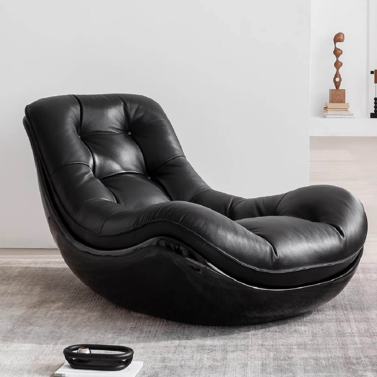 Premium Black Microfiber Leather Recliner Sofa - Eggshell Design for Modern Living Room, Home Theater & Office Comfort