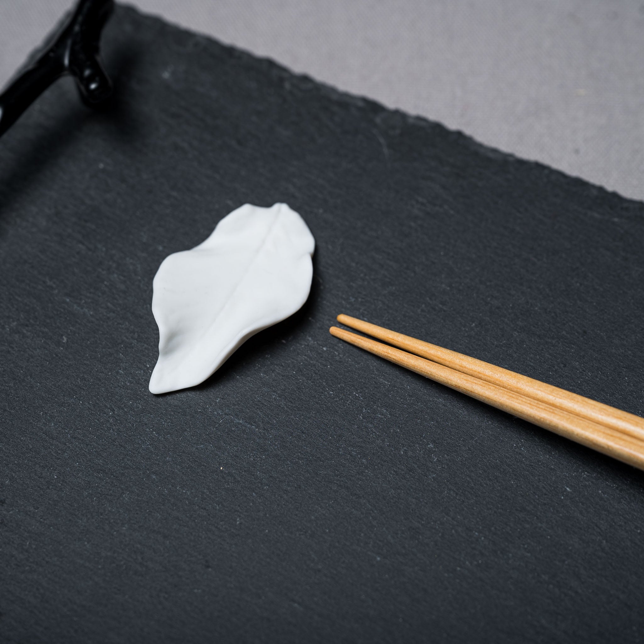 Handmade Ceramic Chopstick Rest - White Fallen Leaf Design | Japanese Tableware for Sushi, Ramen & Asian Dining | Elegant Chopstick Holder for Home & Restaurant Use