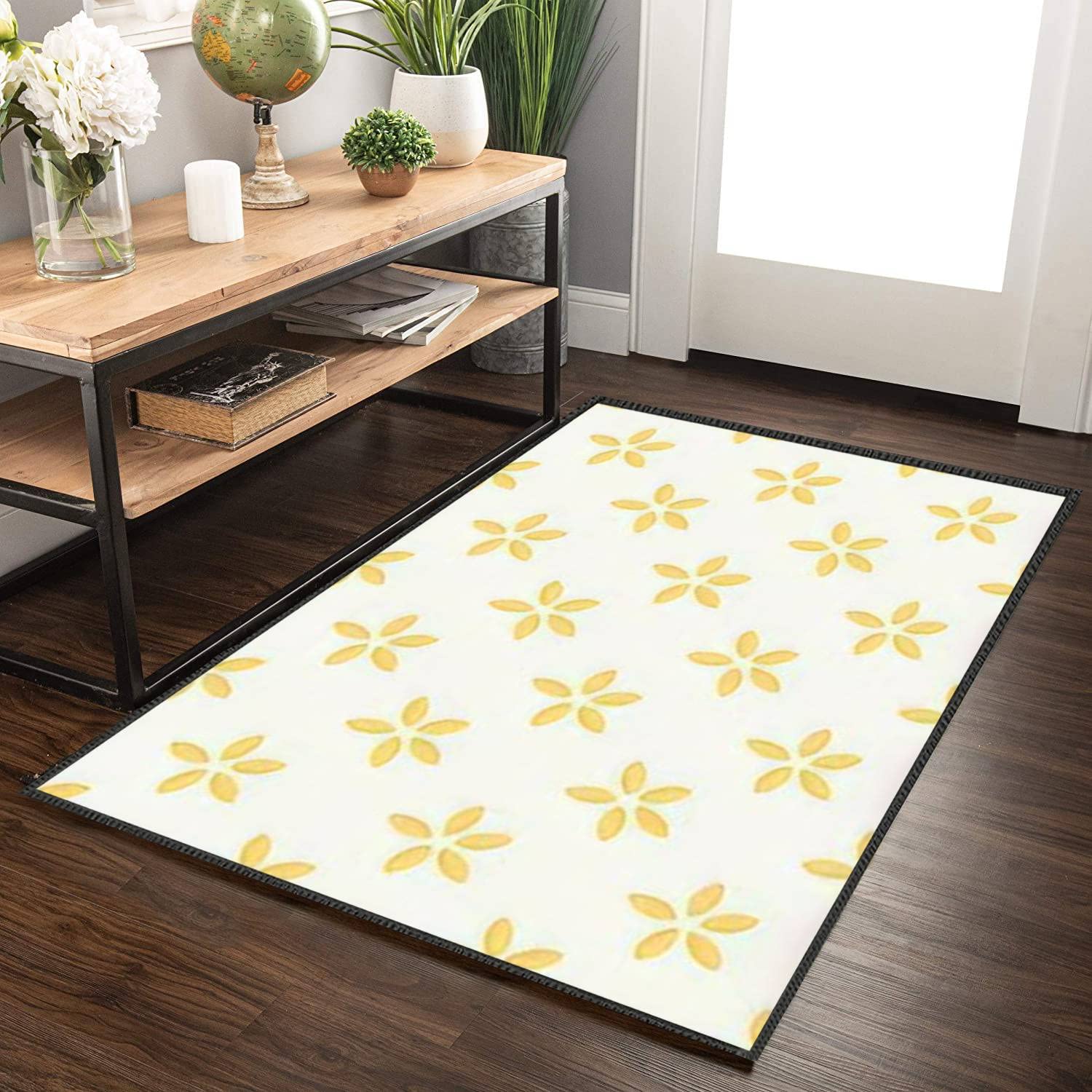 Non-Slip Washable Area Rugs for Living Room, Bedroom, Nursery & Entryway - Soft Pastel Yellow Seamless Paddy Rice Design Indoor/Outdoor Floor Mat - Perfect for Home Decor, Kids Play Area & High-Traffic Zones