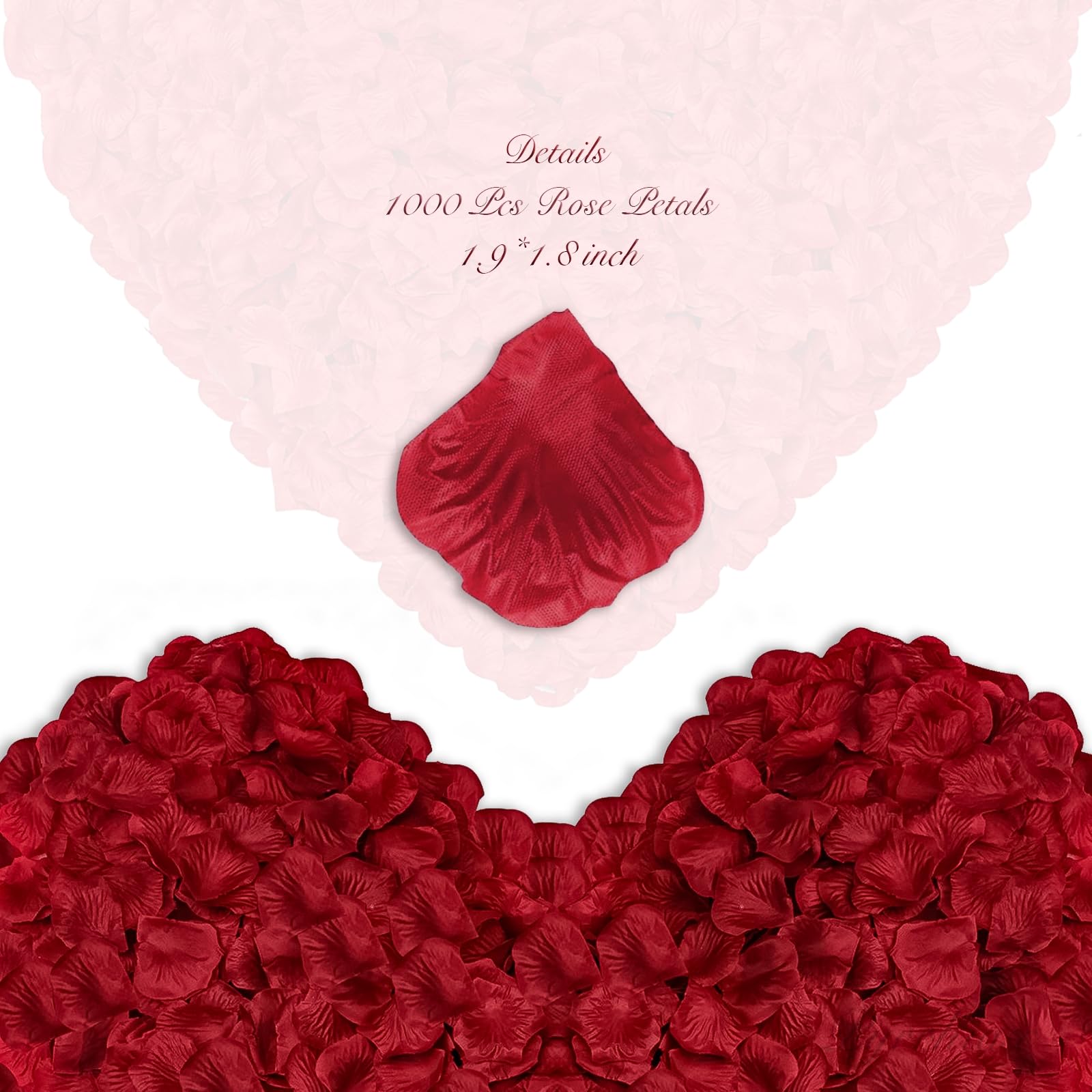 1000Pieces Dark Red Artificial Rose Petals - Silk Fake Flower Petals for Wedding Decorations, Romantic Proposals, Anniversary Parties & Home Decor (Ideal for Table Scatter, Aisle Decor, Photo Backdrops)