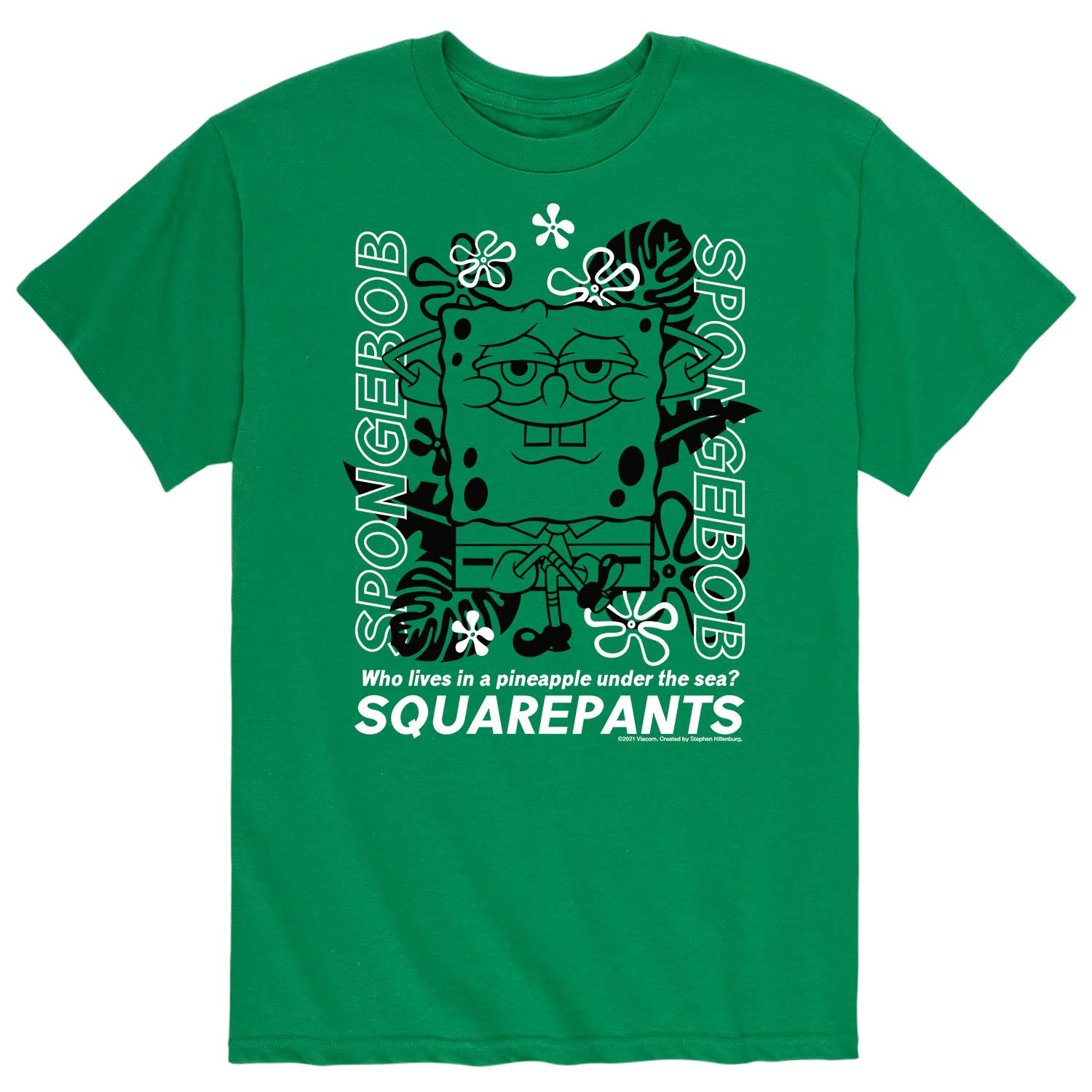 Spongebob Squarepants Tropical Graphic T-Shirt for Men - Soft Cotton Short Sleeve Tee - Perfect for Beach Vacations, Summer Outings & Casual Wear