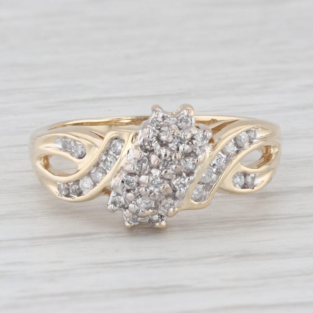0.25 Carat Diamond Cluster Bypass Ring in 10K Yellow Gold - Size 7.25 - Elegant Wedding Band, Anniversary Gift & Everyday Jewelry for Women