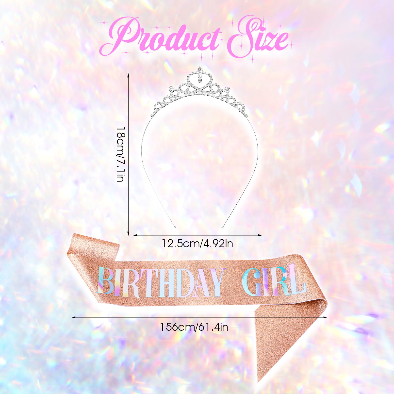 Sparkling Cobee Birthday Tiara & Sash Set for Women - Rhinestone Crown & Elegant Pink Sash - Perfect Princess Birthday Party Accessories & Gifts (Great for Birthday Celebrations, Bachelorette Parties & Special Occasions)