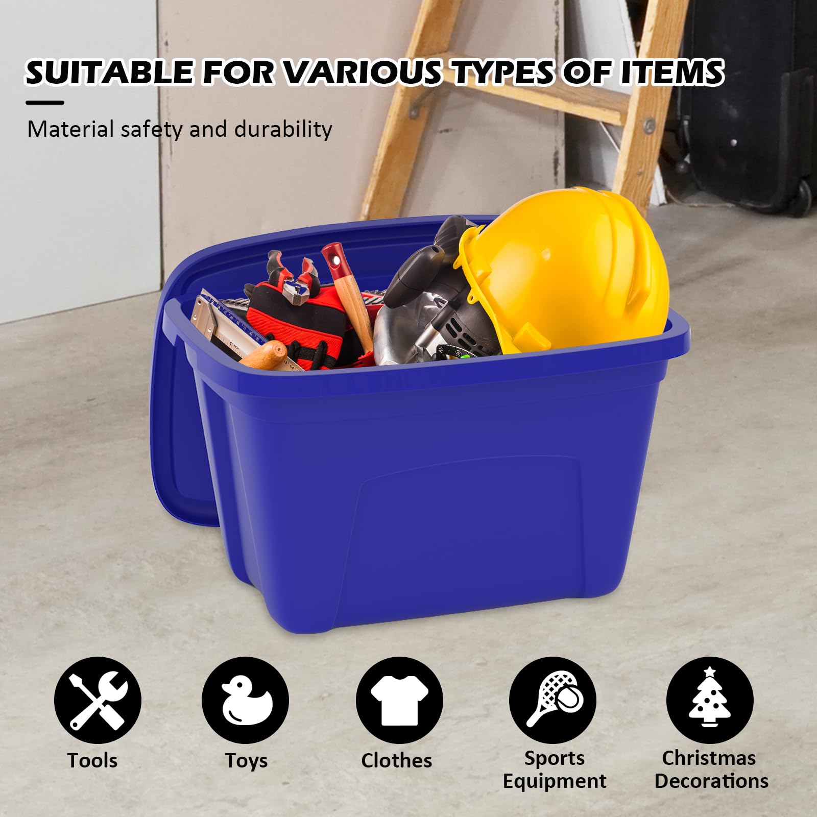 18 Gallon (72 Quart) Stackable Plastic Storage Bins with Lids - 4 Pack Blue Organizing Containers for Holiday Decorations, Home Organization & Garage Storage - Made in USA