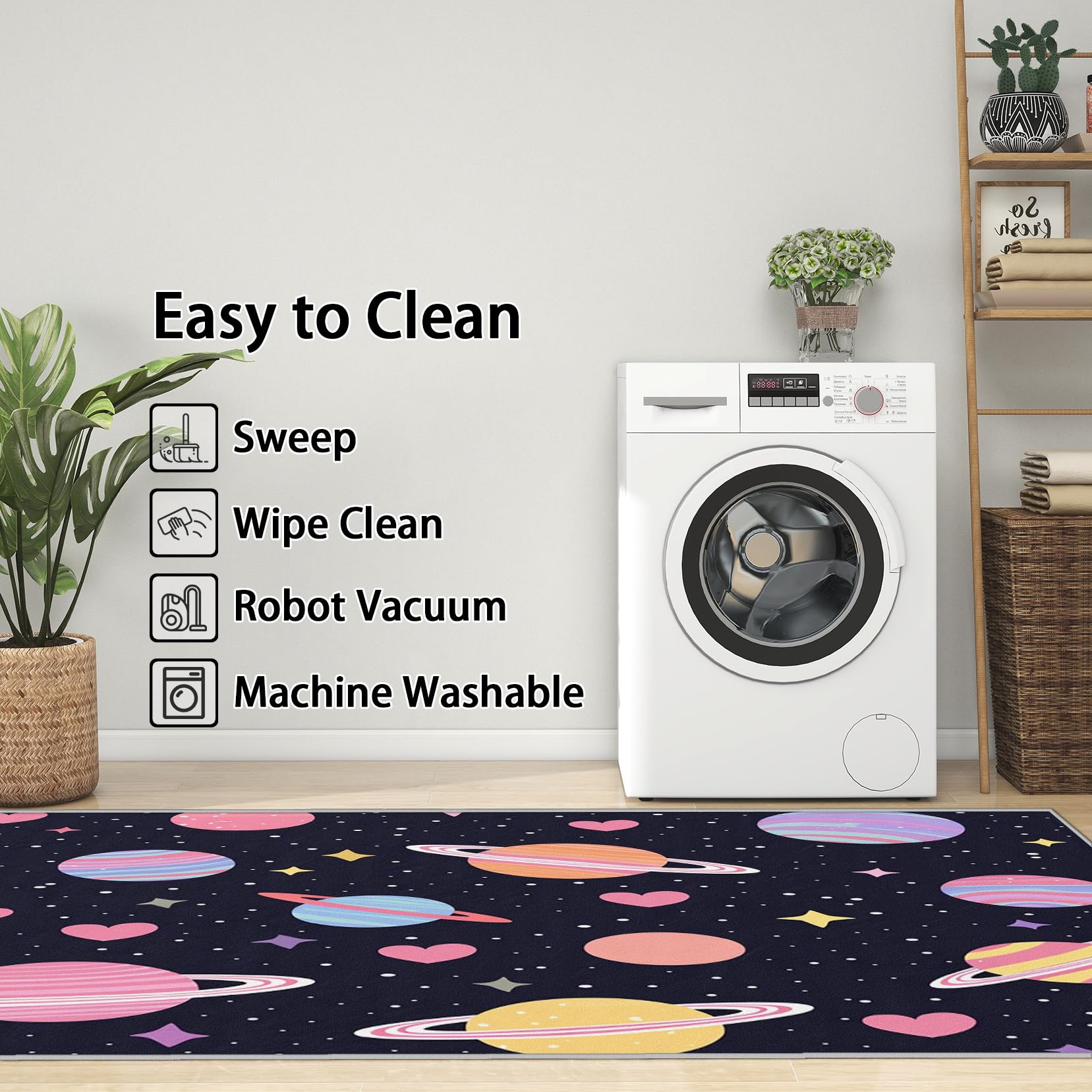 SherAvant 6x8 Planet Rugs for Kids Bedroom - Space Galaxy Universe Area Rug for Boys & Girls - Soft Washable Non-Slip Low Pile Nursery Carpet - Perfect for Playrooms, Bedrooms & Home Decor