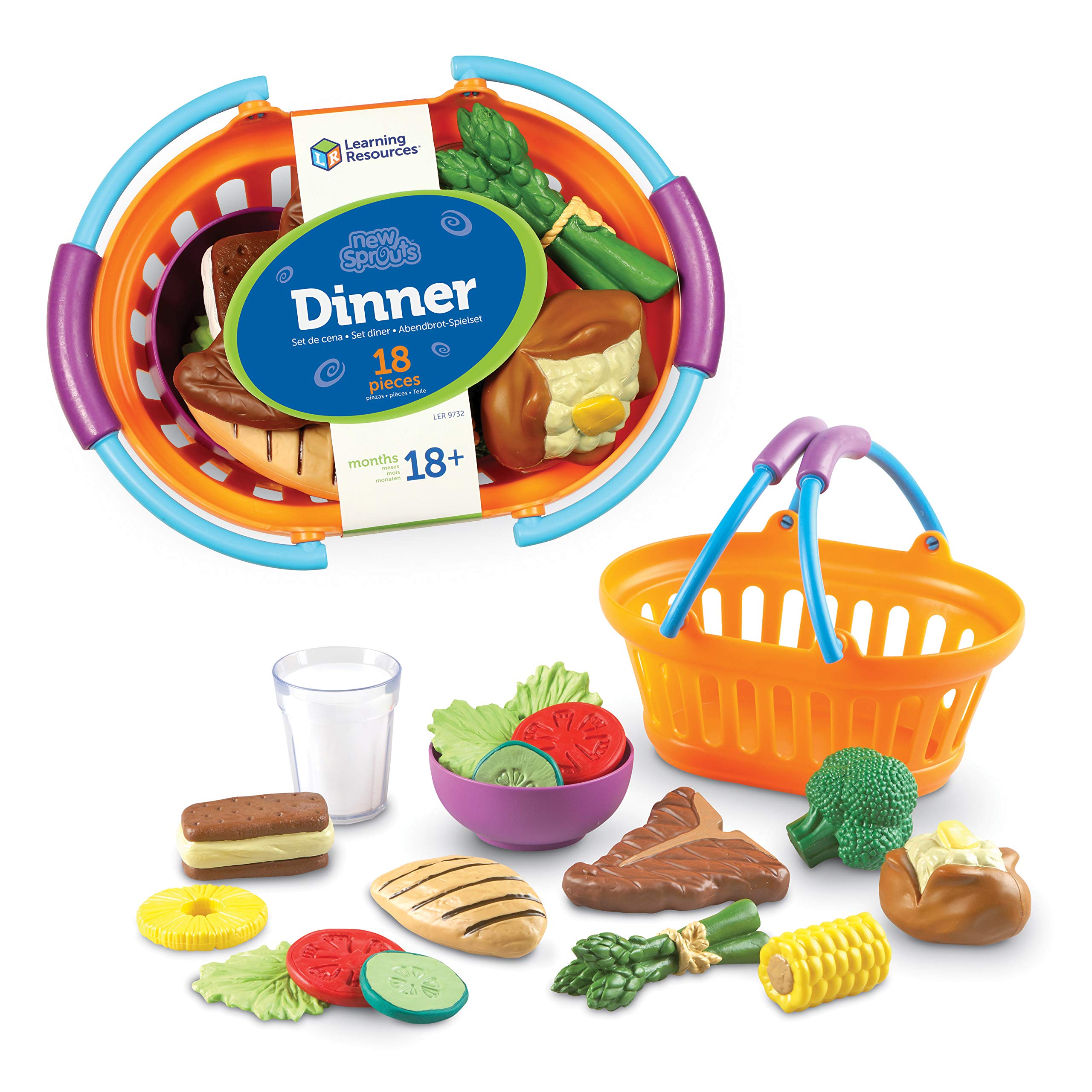 Learning Resources New Sprouts Dinner Food Basket - 18-Piece Pretend Play Food Set for Toddlers & Preschoolers, Kitchen Toys for Kids Ages 18+ Months, Educational Play Food with Storage Basket | Perfect for Role-Playing, Early Learning & Imaginative Kitchen Play