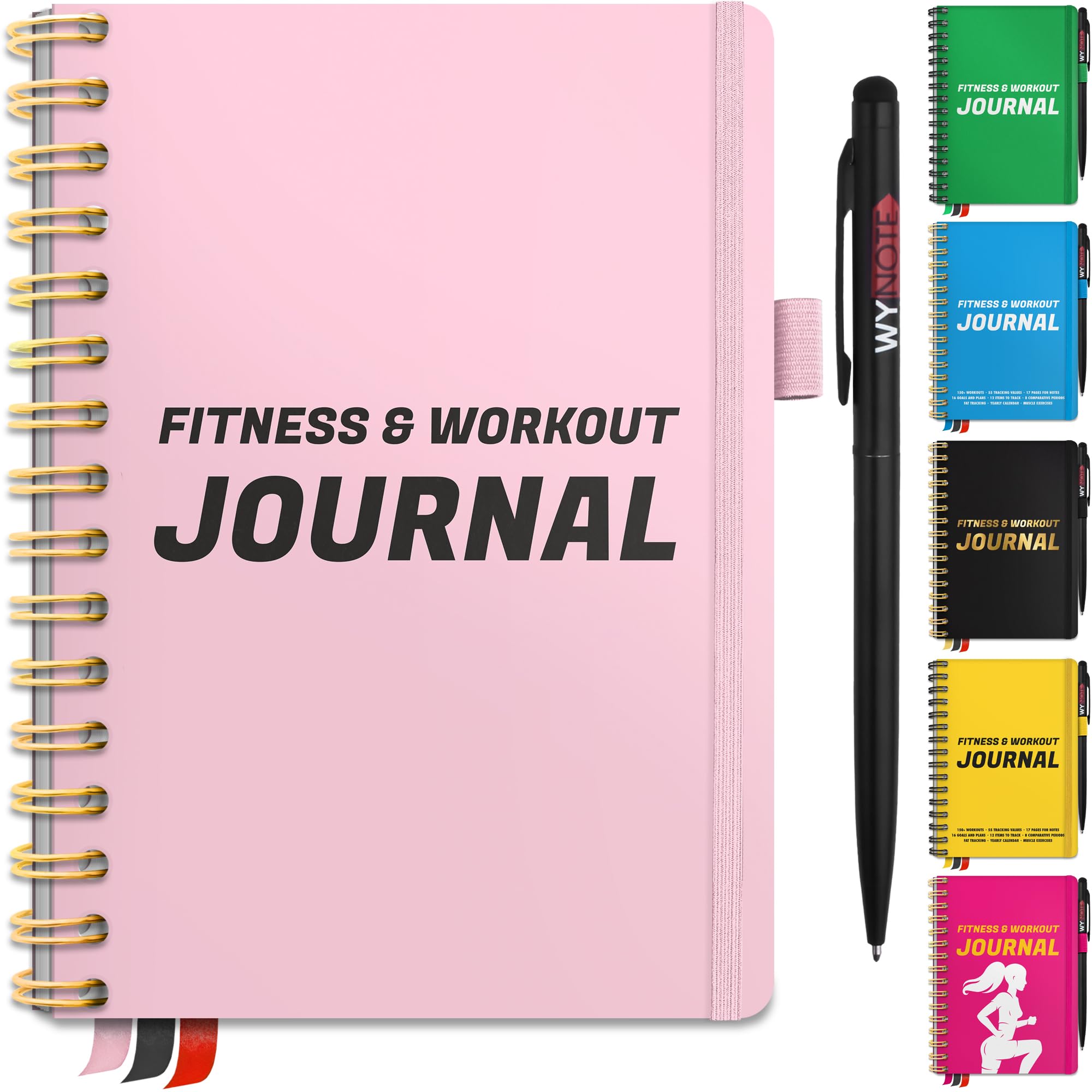 Pink Fitness Journal for Women - 150+ Workout Templates, Yearly Calendar & 55 Tracking Metrics | A5 Workout Planner with Body Fat Tracker, 12 Trackable Items, 7 Comparison Periods & Goal Setting | Perfect for Gym, Home Workouts & Weight Loss Journey