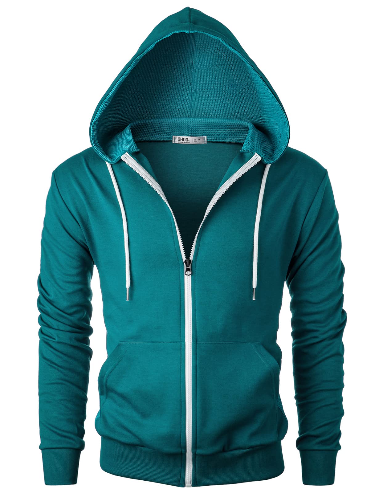Men's Slim Fit Lightweight Zip-Up Hoodie with Kangaroo Pocket - Long Sleeve Waffle Knit Pullover for Casual Wear, Gym & Outdoor Activities