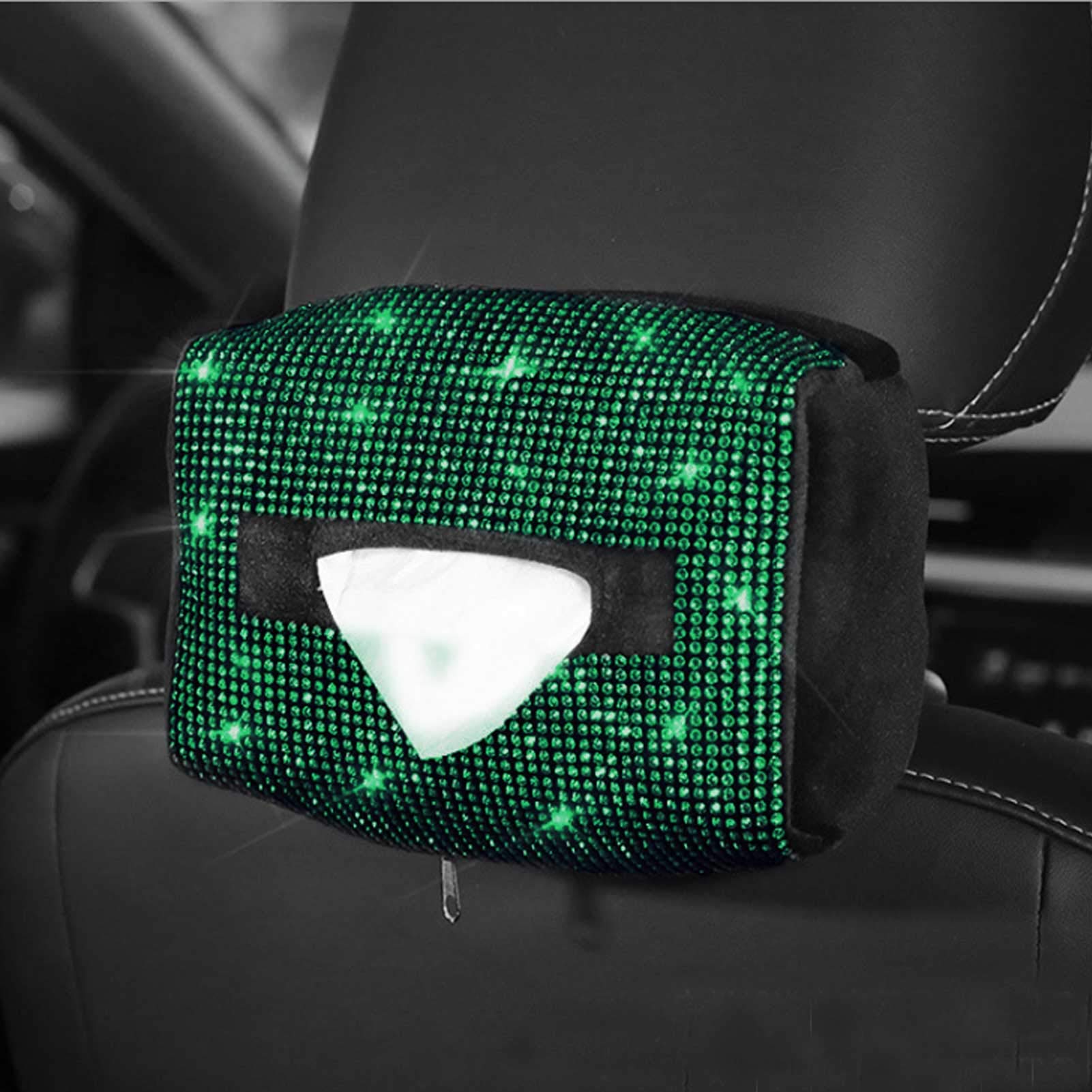Sparkling Car Sun Visor Tissue Box Holder - Soft Plush Crystal Paper Towel Cover Case | Auto Interior Accessories for Women (Green) | Perfect for Road Trips & Daily Commute