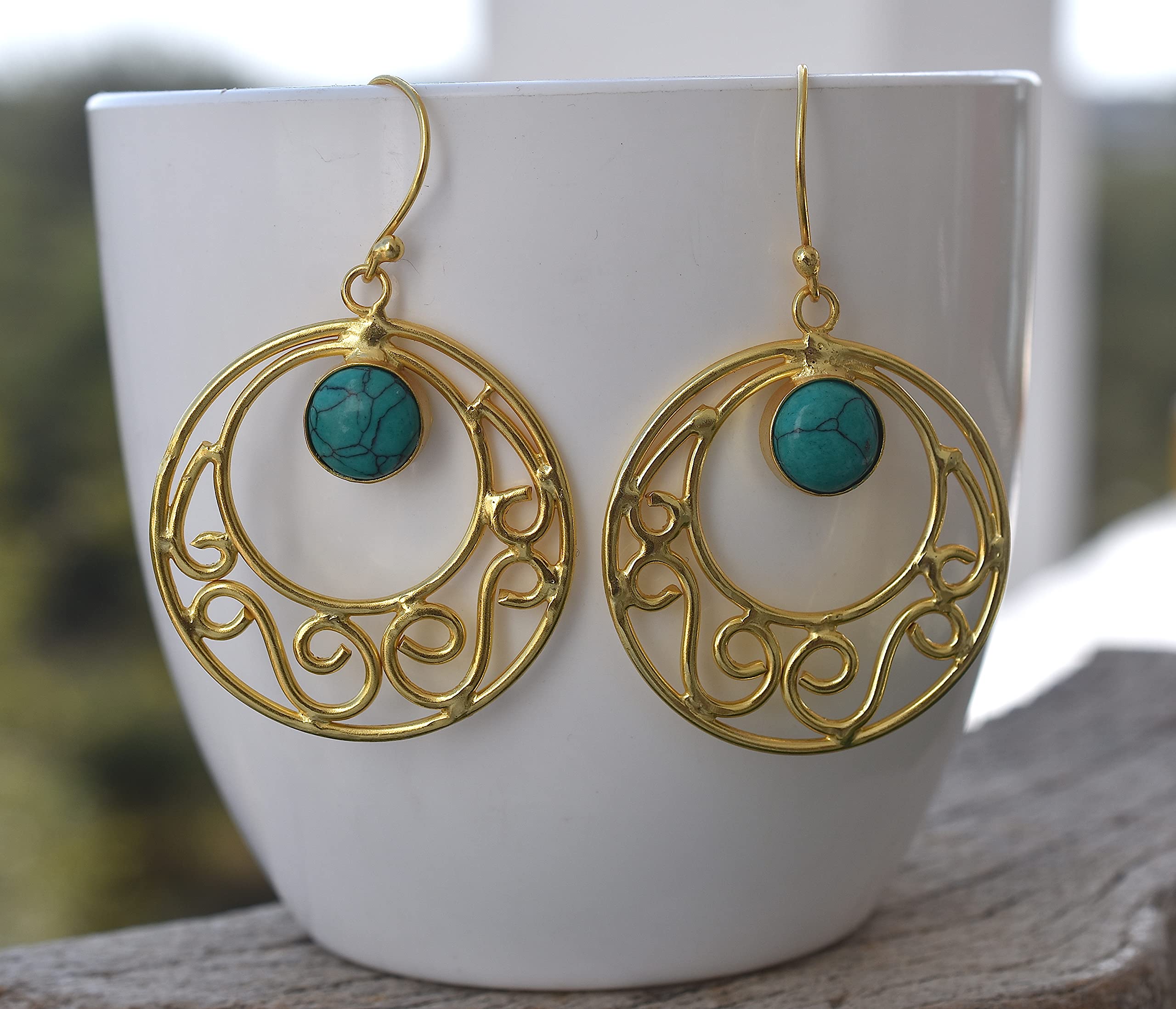 18K Gold Plated Green Turquoise Earrings for Women - Handmade Fashion Jewelry Gift for Girls & Women - VE-336 | Perfect for Weddings, Parties & Special Occasions
