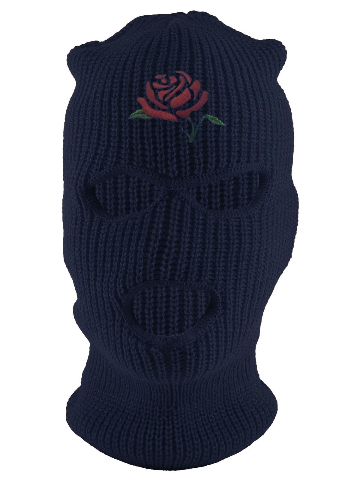 Gravity Threads Red Rose Embroidery 3-Hole Ski Mask - Winter Face Cover for Snowboarding, Skiing & Outdoor Activities