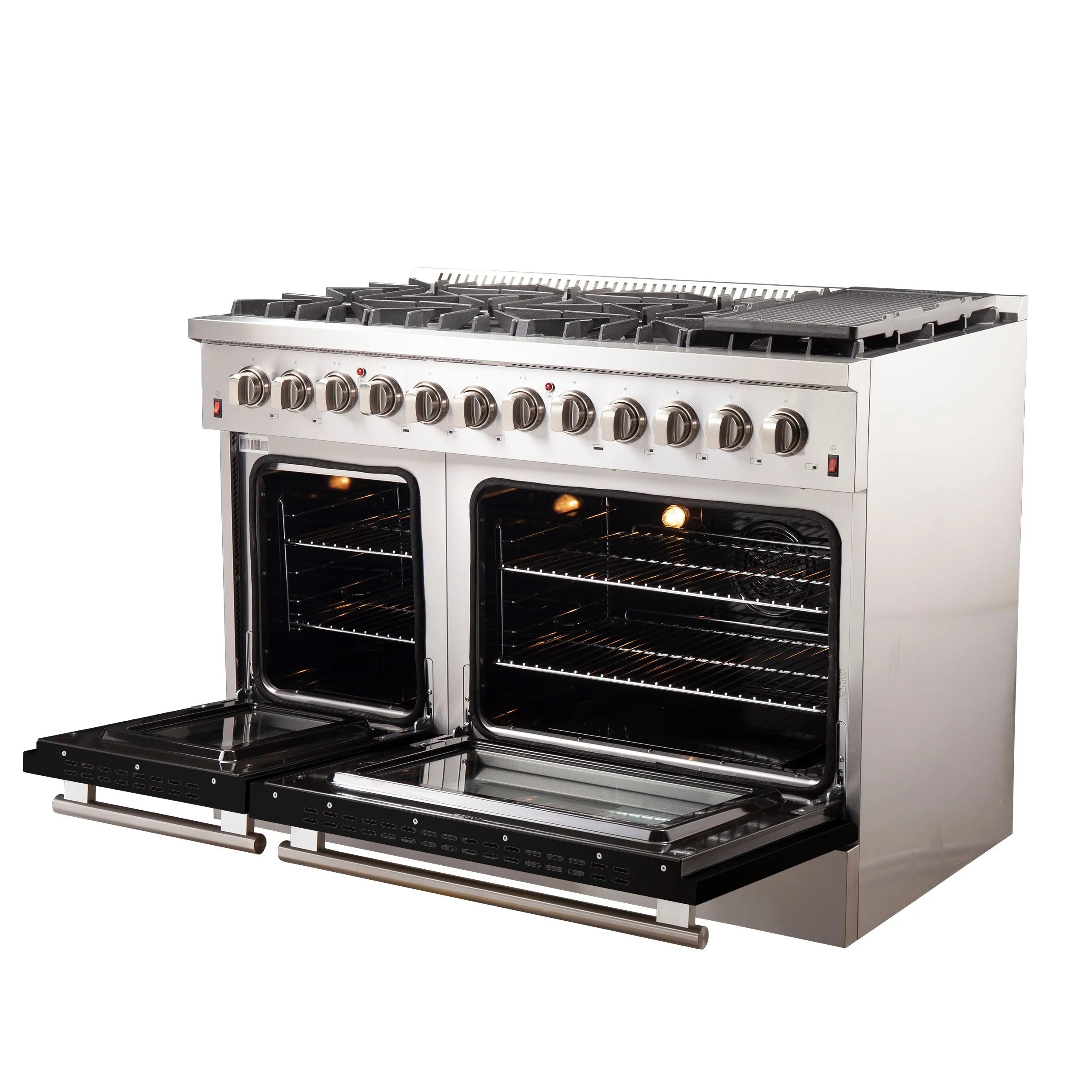 FORNO Galiano 48-Inch Dual Fuel Professional Range - Stainless Steel & Black Finish (FFSGS6156 48BLK) - Ideal for Home Chefs & Commercial Kitchens