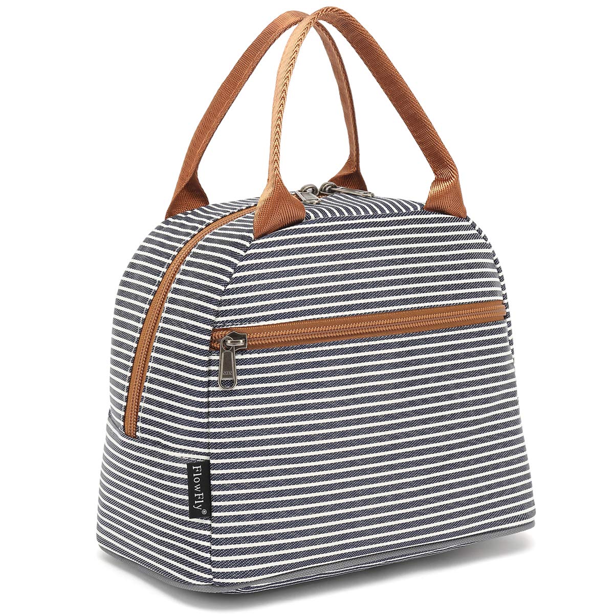 FlowFly Insulated Lunch Cooler Bag for Women & Men - White & Black Stripe Tote Organizer | Perfect for Work, School, Picnics & Outdoor Activities