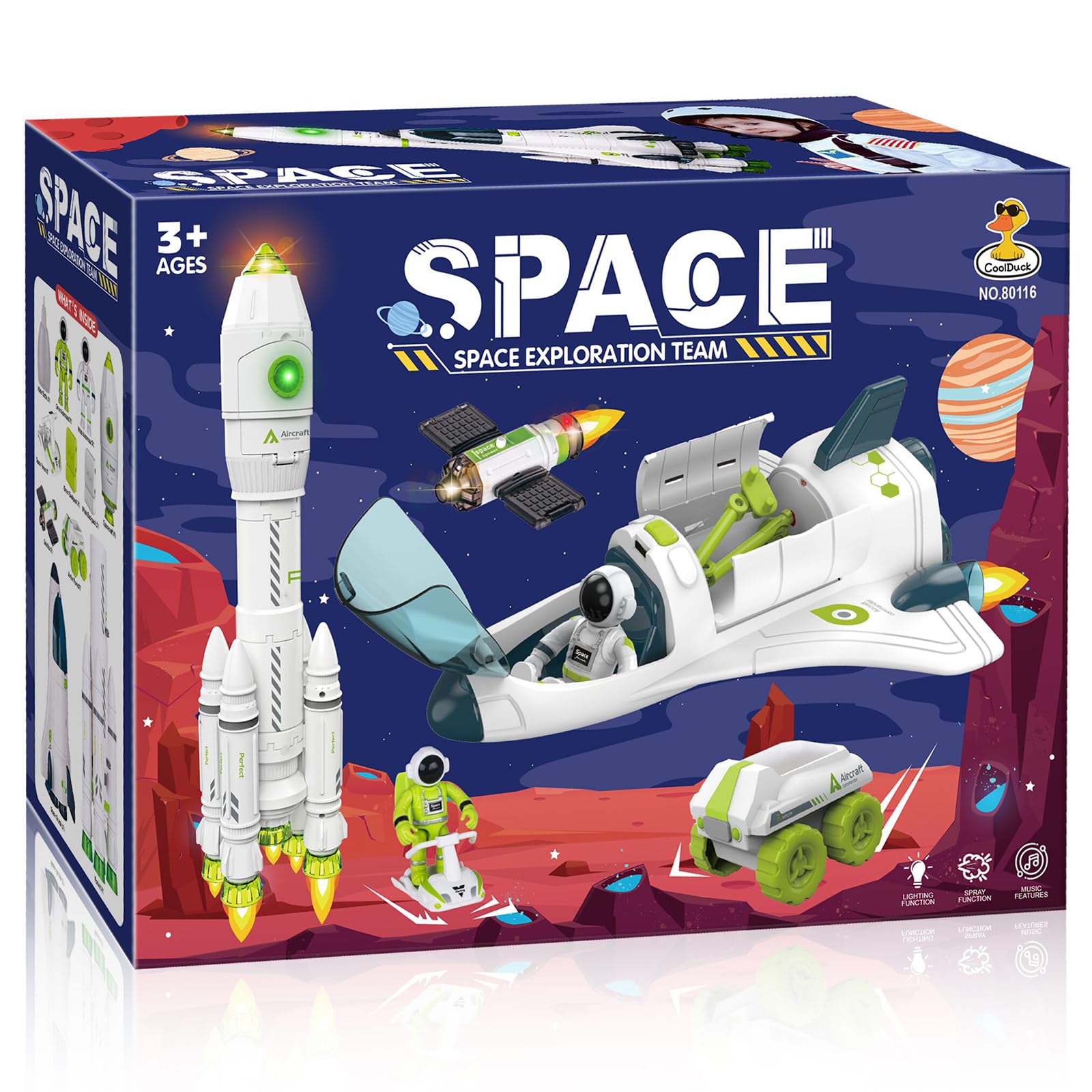 Space Rocket Shuttle Toy Set with Lights & Sounds - STEM Educational Spacecraft Airplane Toys for Kids Ages 3-8 - Includes Astronaut Figures - Perfect Birthday Gift for Boys & Girls - Great for Imaginative Play, Space Exploration Learning & Bedtime Adventures
