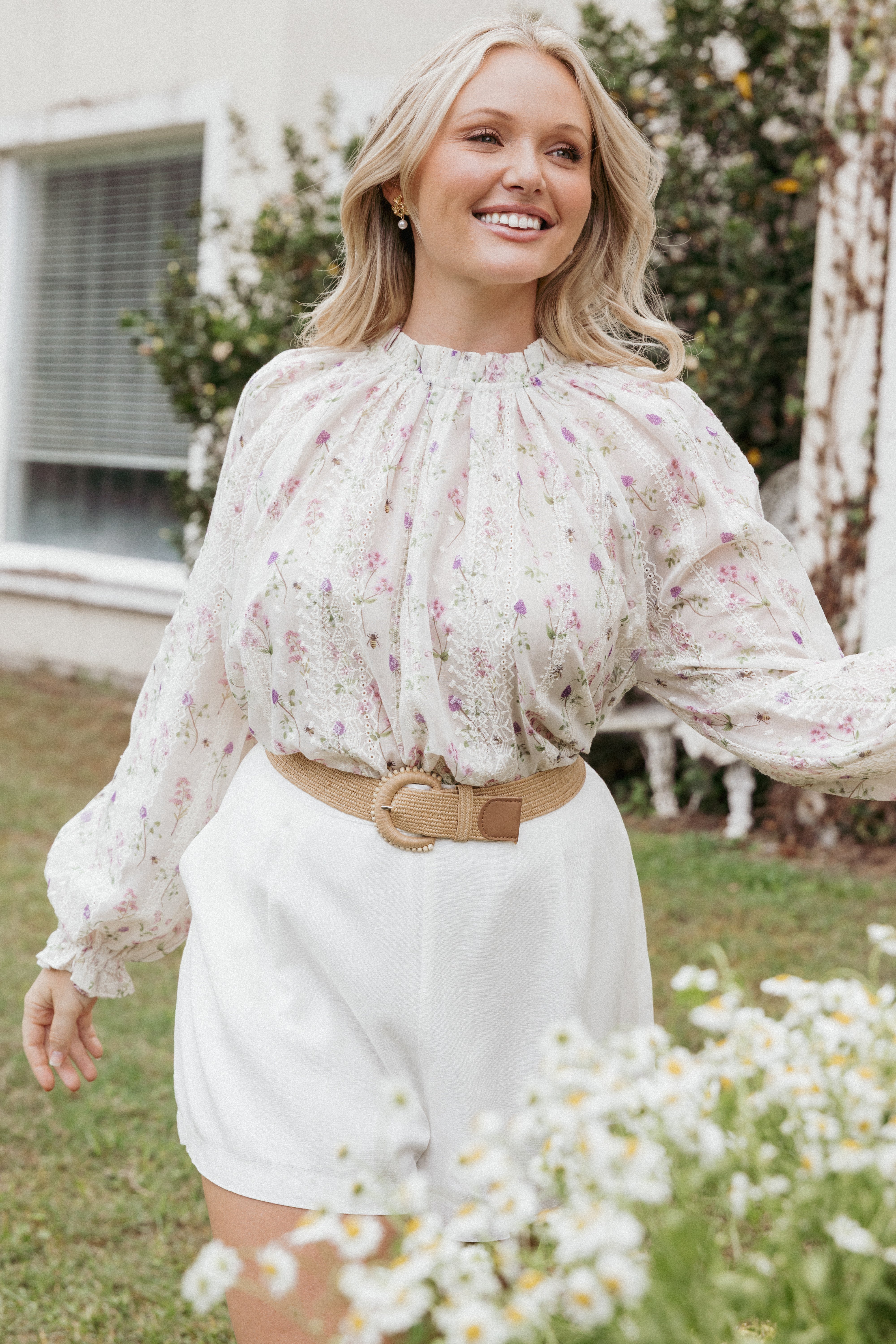 Annie Women's Long Sleeve Blouse - Floral Print Pink Tops for Work, Date Night & Casual Outfits