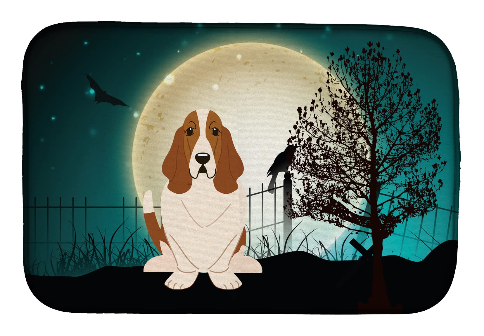 Halloween Scary Basset Hound Dish Drying Mat - Absorbent Kitchen Counter Mat for Dishes | 14 x 21 Inch Multicolor Non-Slip Drainer Pad | Perfect for Halloween Decor & Kitchen Countertop Protection