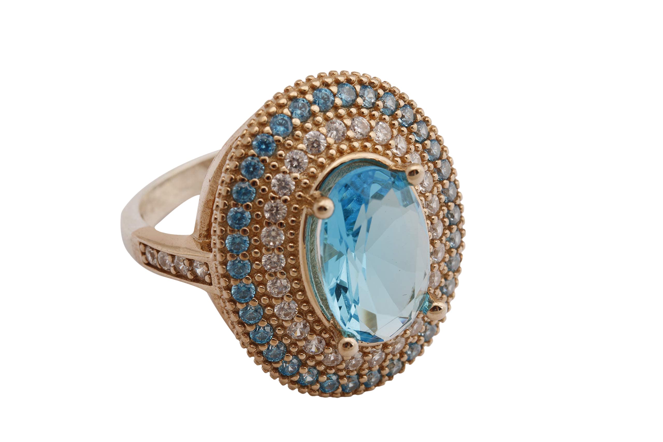 Handmade Turkish 925 Sterling Silver Ring with London Blue Topaz & Round Cut Topaz - Oval Shape Jewelry for Women - Perfect for Weddings, Parties & Everyday Wear (All Sizes Available)
