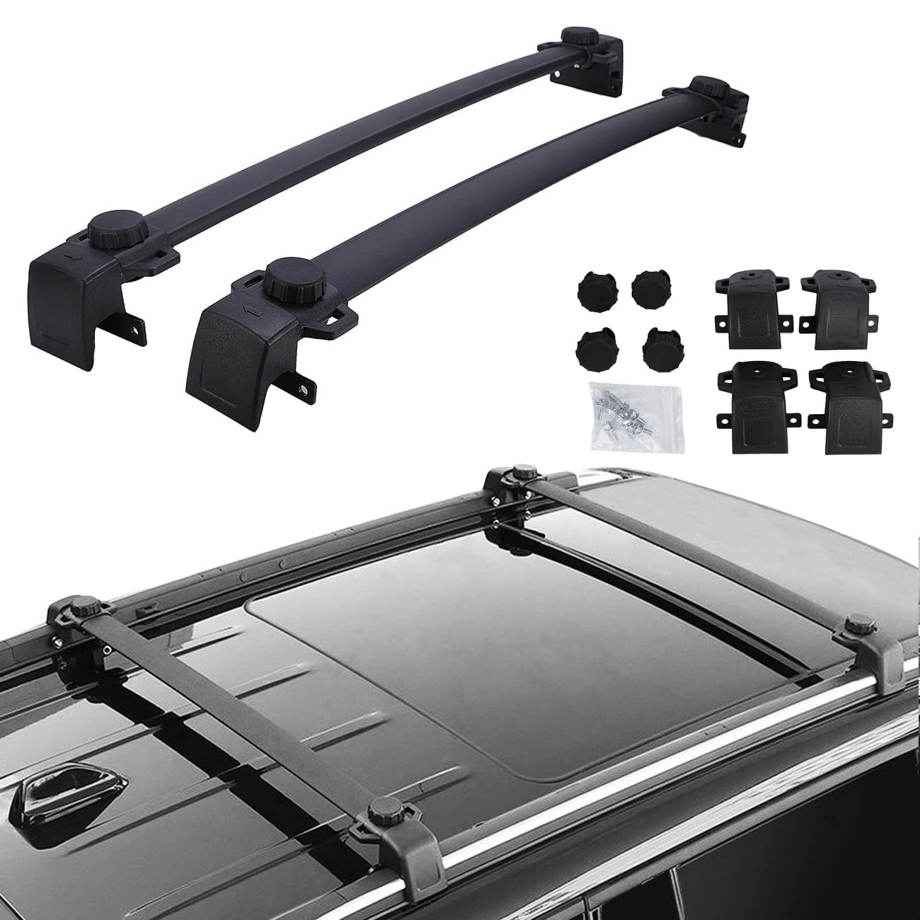 PARTOL Universal Roof Rack Cross Bars for Jeep Compass 2017-2022 & All-New 5-Door SUV Models - Heavy Duty Aluminum Cargo Carrier for Kayak, Canoe, Bike, Ski & Luggage - Perfect for Road Trips, Camping & Outdoor Adventures