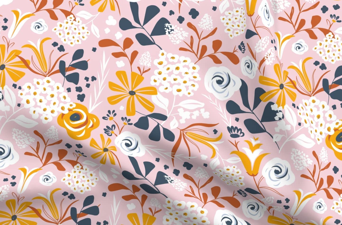 Boho Floral Blush Pink Flowers Printed Velvet Fabric by The Yard - Spring Summer Upholstery & Home Decor Fabric for DIY Projects, Curtains, Pillows, and Apparel