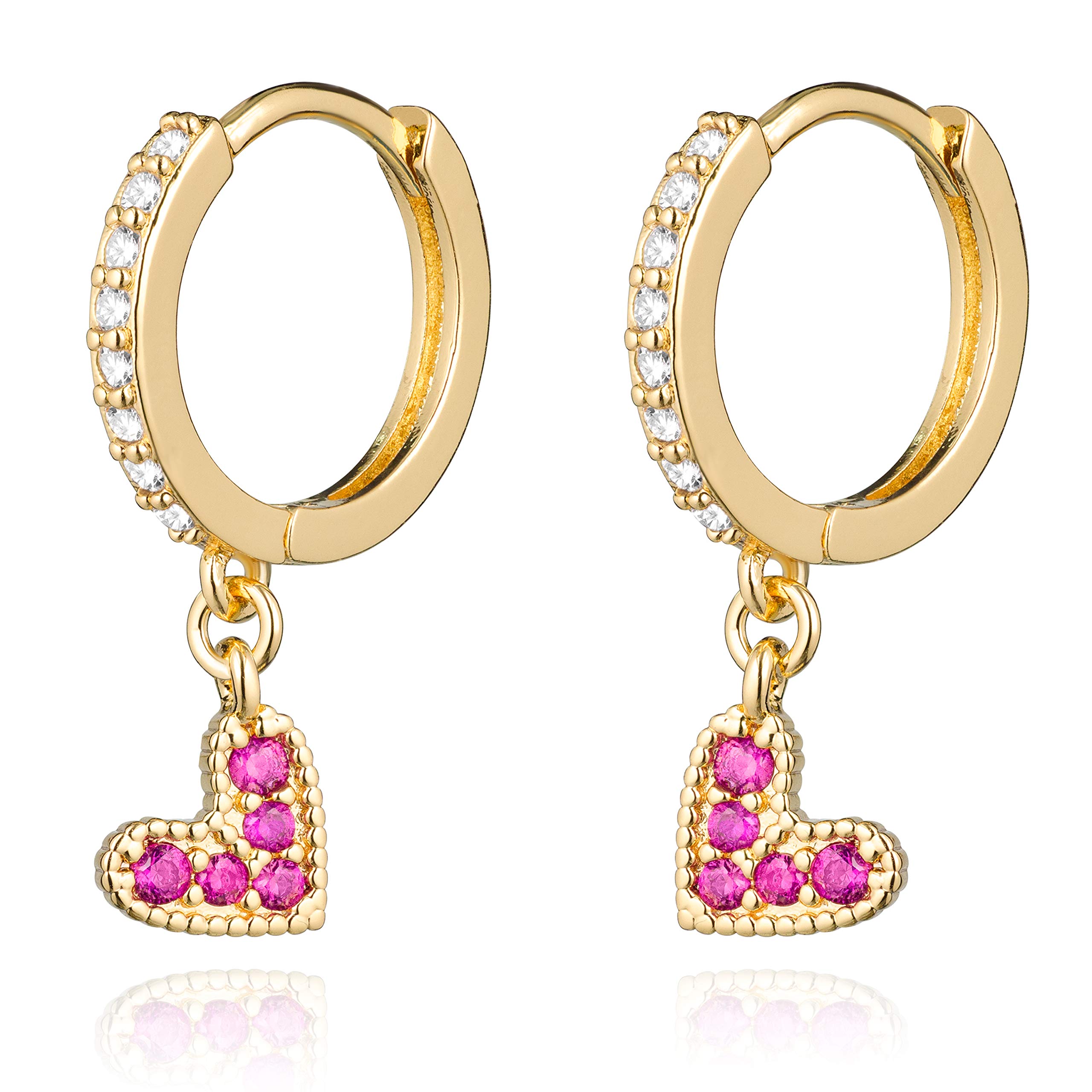 LAVLA 18k Gold Plated Small Hoop Earrings with Charms | Cubic Zirconia Hoop Earrings for Women & Teens (15mm) - Perfect for Everyday Wear, Parties & Gifts