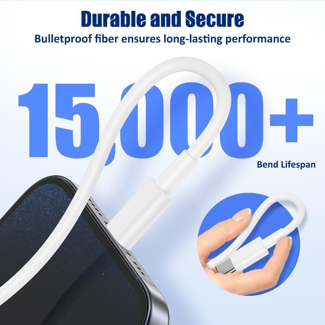 20W Fast Charger 3-Pack with 3/6/10FT USB C Cables - Compatible with iPhone 16/15/15 Plus/15 Pro Max, iPad Pro/Air, AirPods & Samsung Galaxy - Quick Charging for Home, Office & Travel