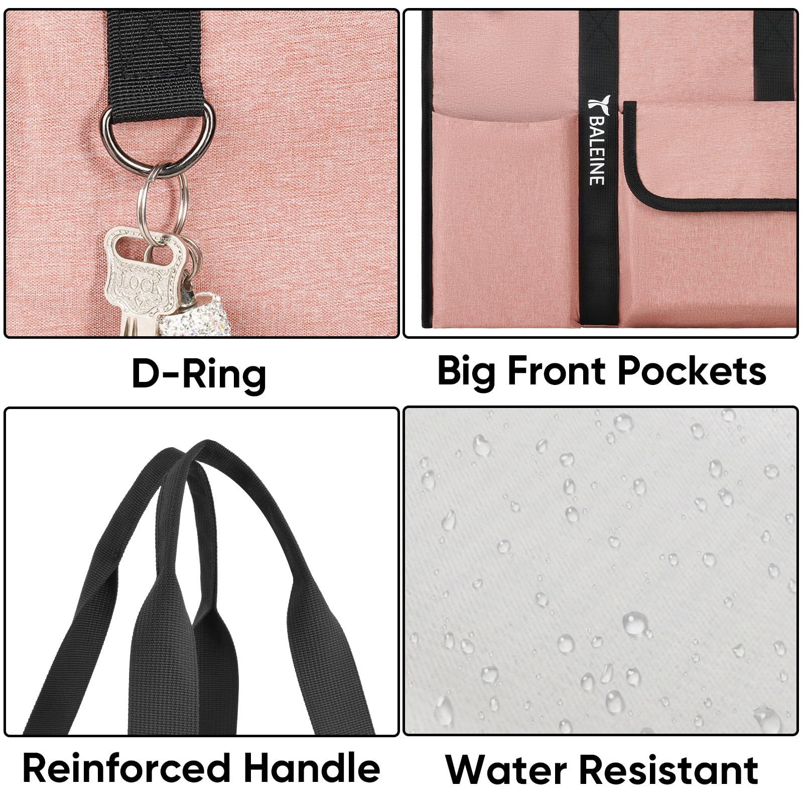 BALEINE Large Foldable Tote Bag with Pockets - for Nurse, Travel & Work