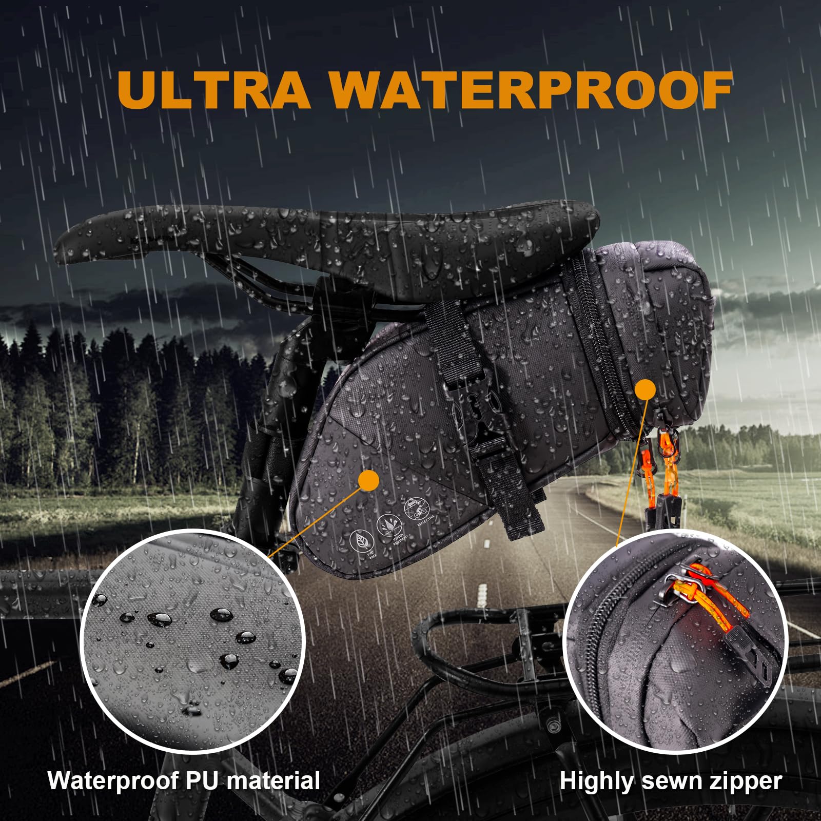 NDakter 2L Large Capacity Waterproof Bike Seat Bag - Adjustable Bicycle Saddle Pouch with Reflective Coating | Under Seat Storage for Tools & Accessories | Perfect for Road Bikes, Mountain Bikes & Commuting