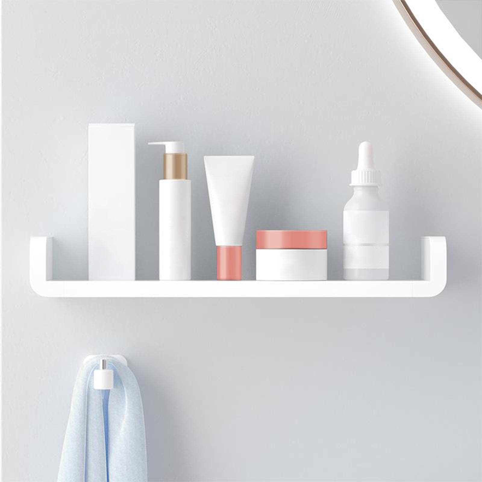 Wall Mounted U-Shaped Non-Drilling Adhesive Bathroom Organizer | Floating Shelves for Home, Kitchen & Bathroom Storage (18.5 Inches) | Perfect for Small Spaces, Shower Caddies & Vanity Organization