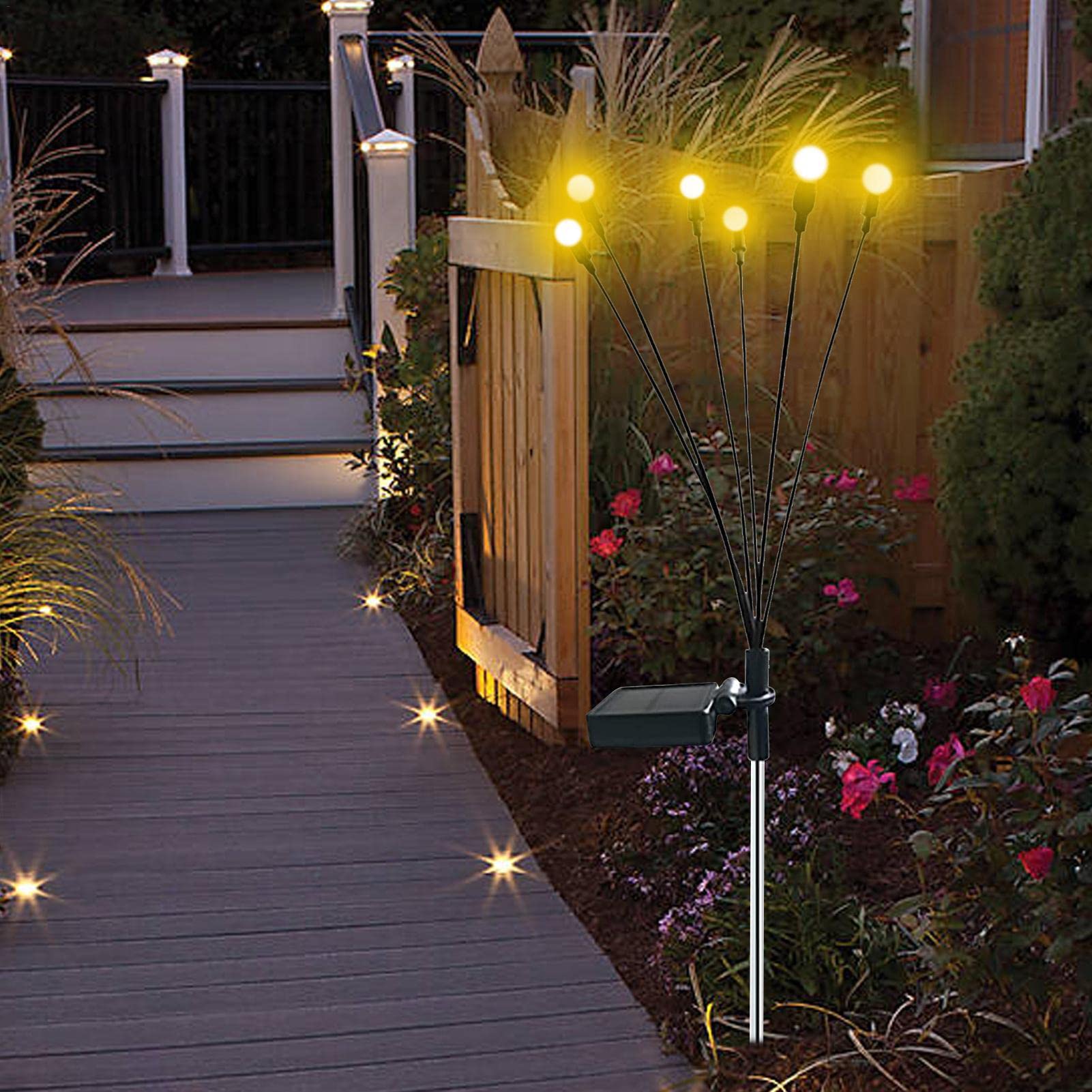 Solar Firefly Lights - 6 LED Solar Garden Stake Lights for Yard, Pathway, Lawn - Waterproof Outdoor Decor