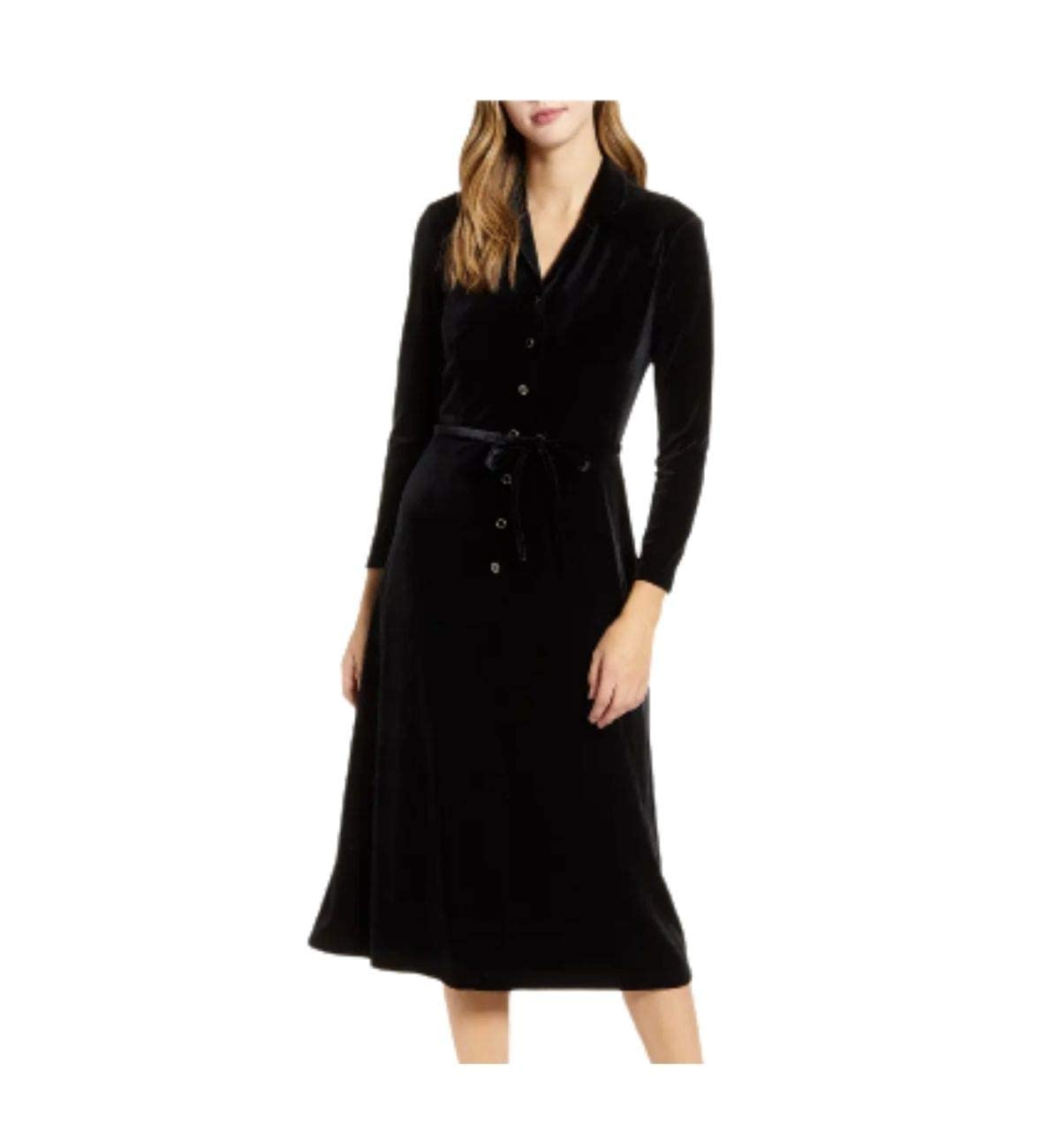 Anne Klein Women's Velvet Long Sleeve Button Down Dress - Elegant Office & Party Wear for Fall/Winter | Plus Size Options Available