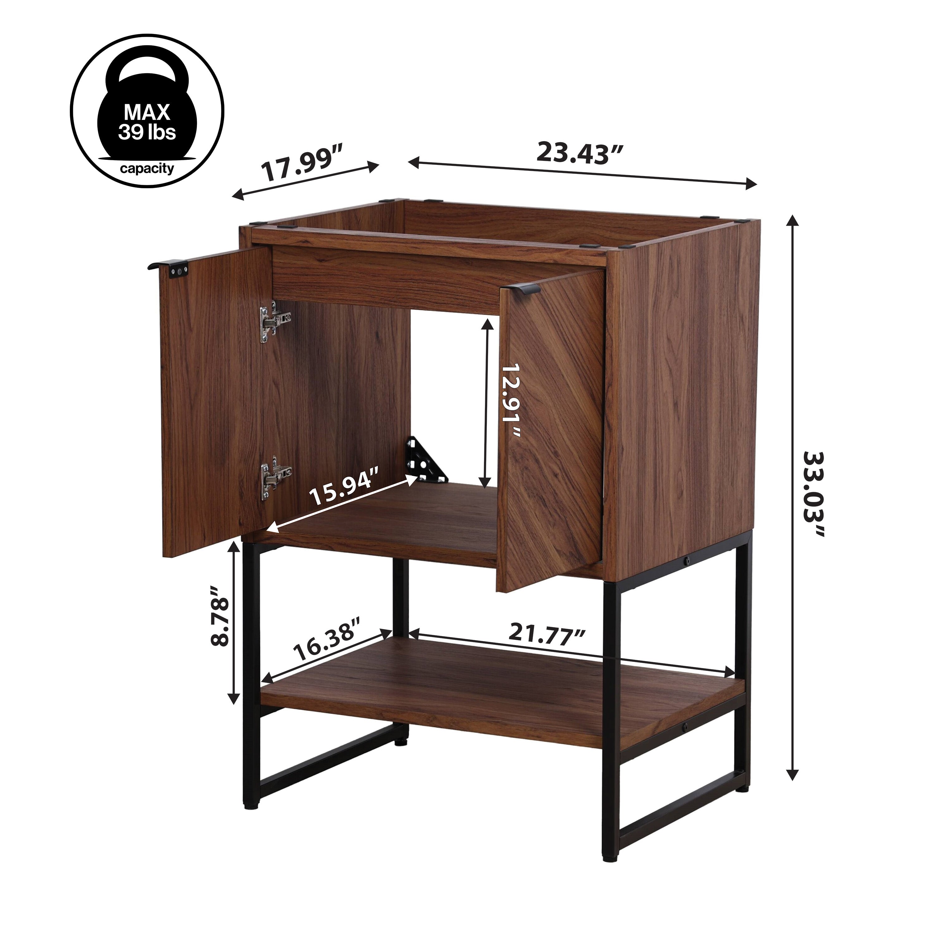 Modern Minimalist 2-Shelf Bathroom Vanity Cabinet - Chevron Front Design | Bathroom Storage Organizer for Towels & Toiletries | No Sink Included | Space-Saving Solution for Small Bathrooms & Powder Rooms